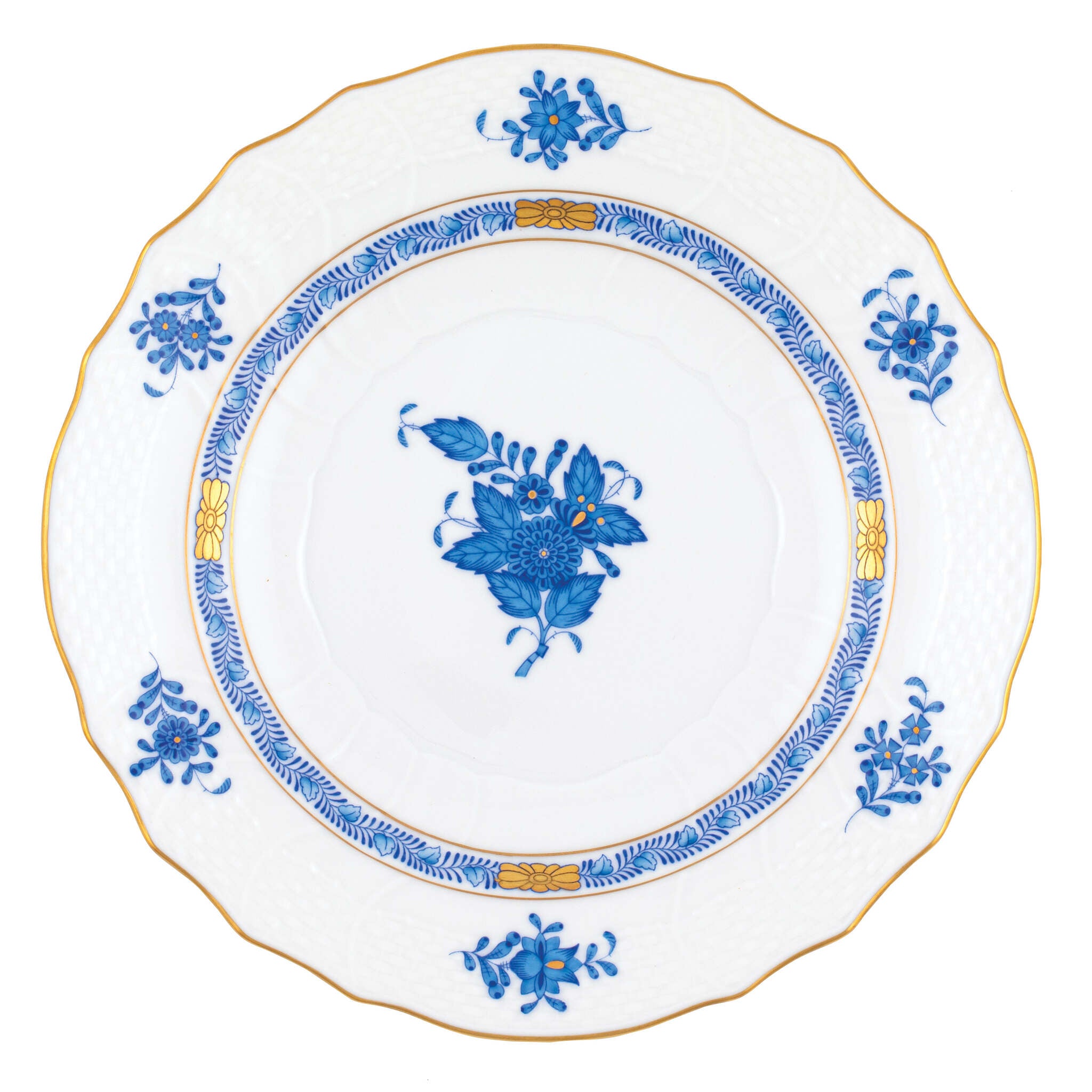 Hand-painted Herend Chinese Bouquet Blue Salad Plate in fine porcelain, 7.5in D, on a white background
