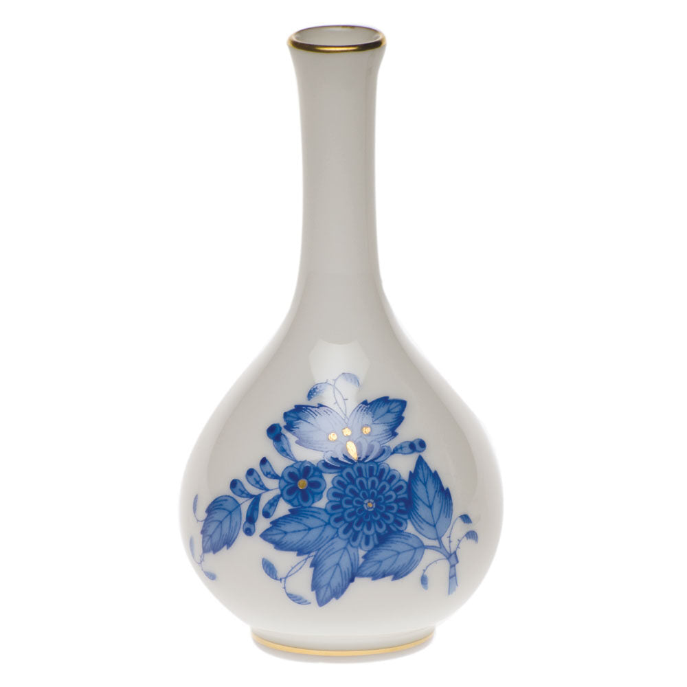 Hand-painted Herend Chinese Bouquet Blue Small Bud Vase in fine porcelain, 3.5in H, on a white background