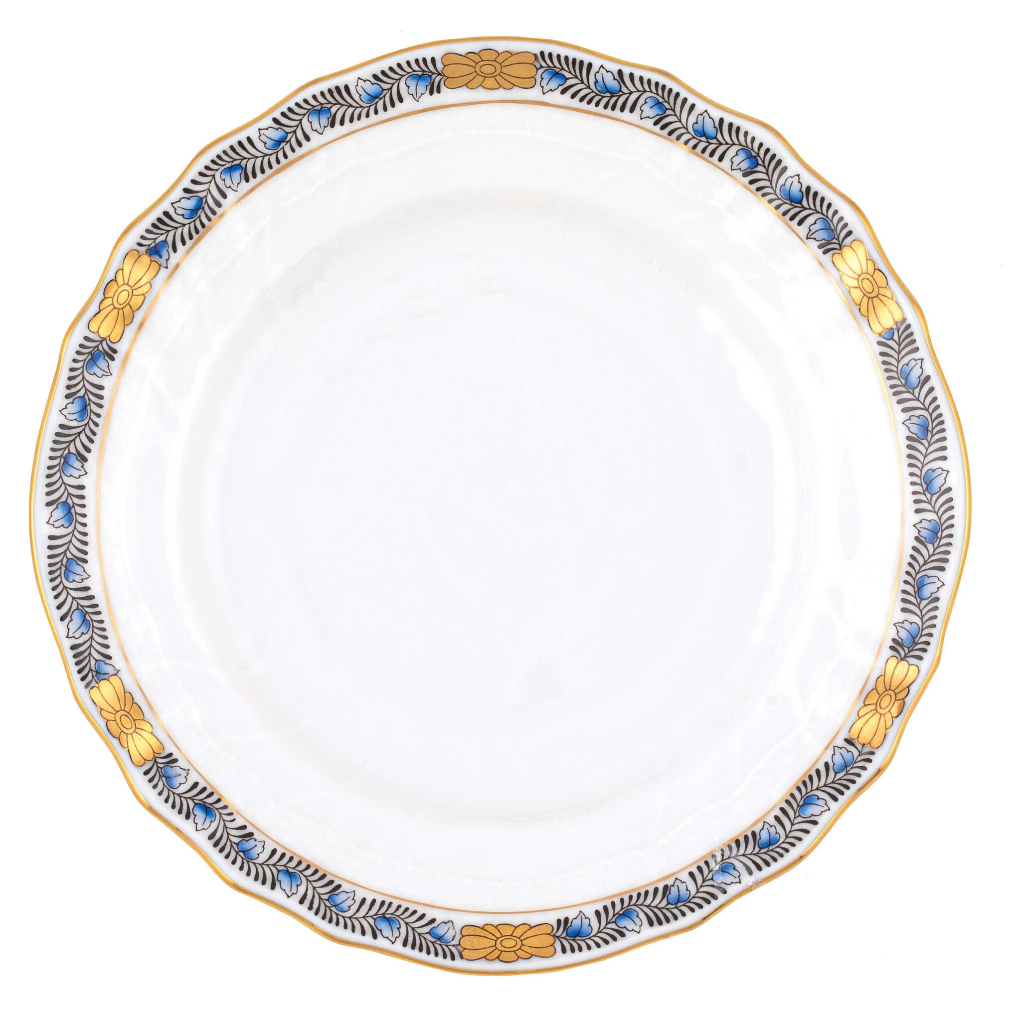 Hand-painted Herend Chinese Bouquet Garland Black Sapphire Bread and Butter Plate in fine porcelain, 6in D, on a white background