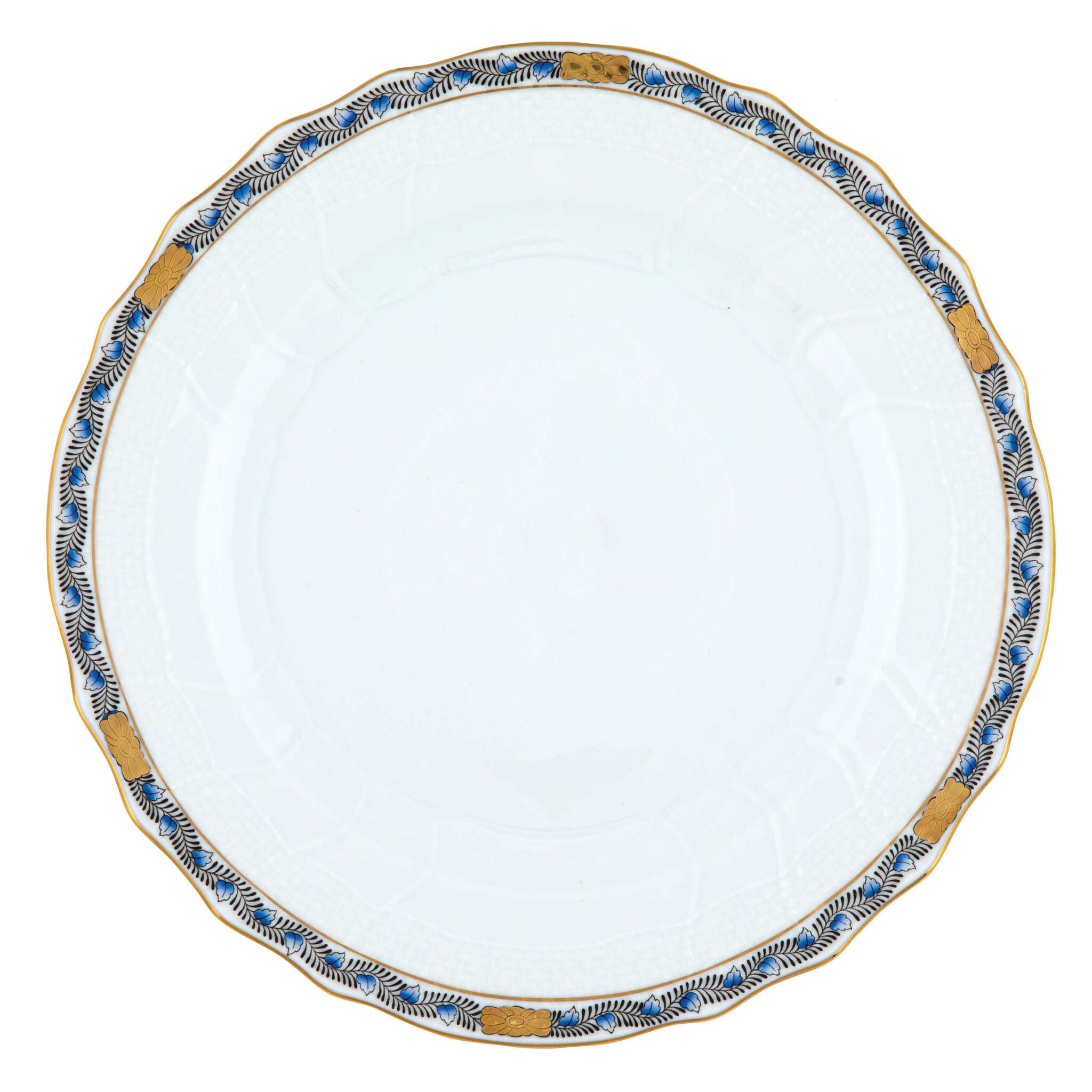 Hand-painted Herend Chinese Bouquet Garland Black Sapphire Dinner Plate in fine porcelain, 10.5in D, on a white background