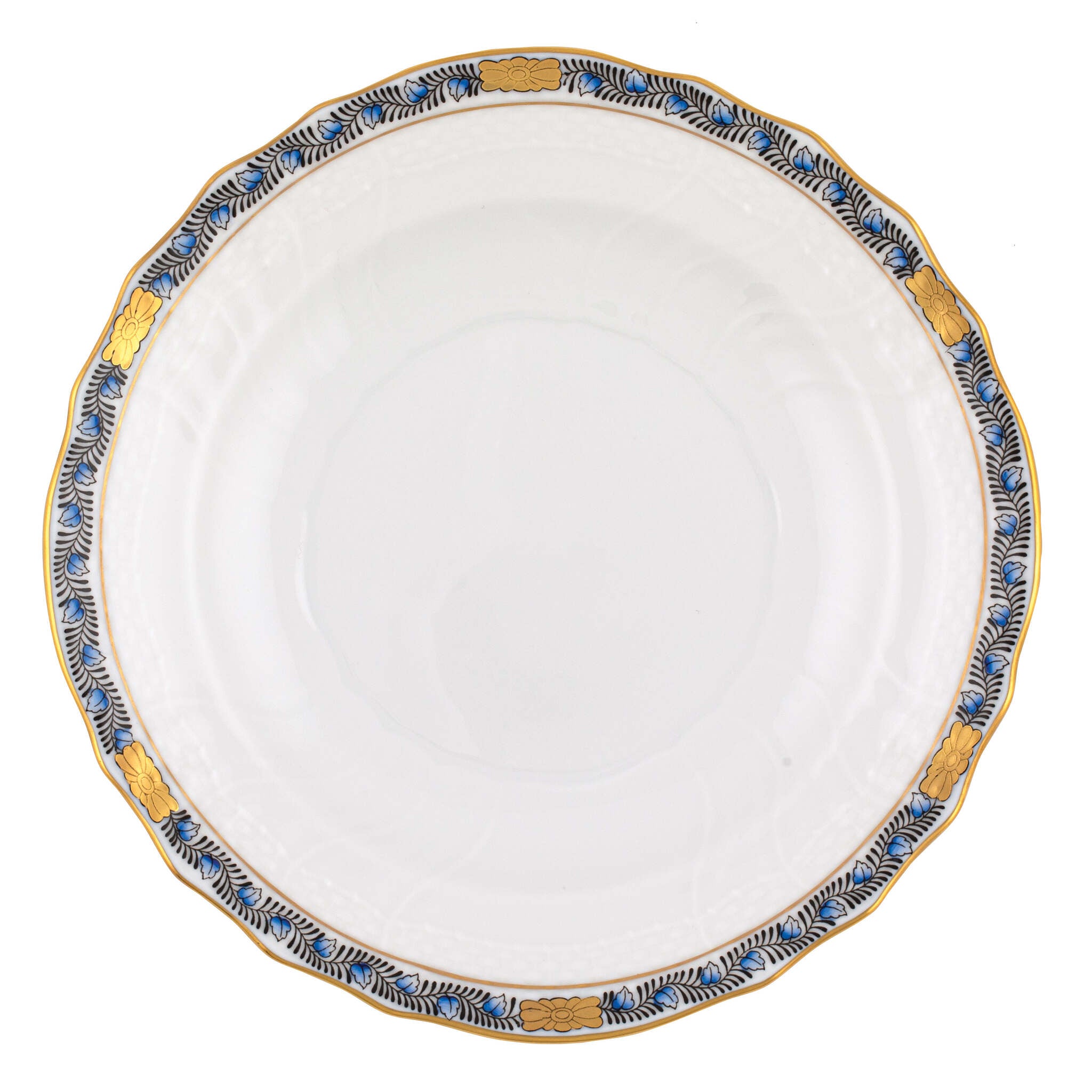 Hand-painted Herend Chinese Bouquet Garland Black Sapphire Salad Plate in fine porcelain, 7.5in D, on a white background