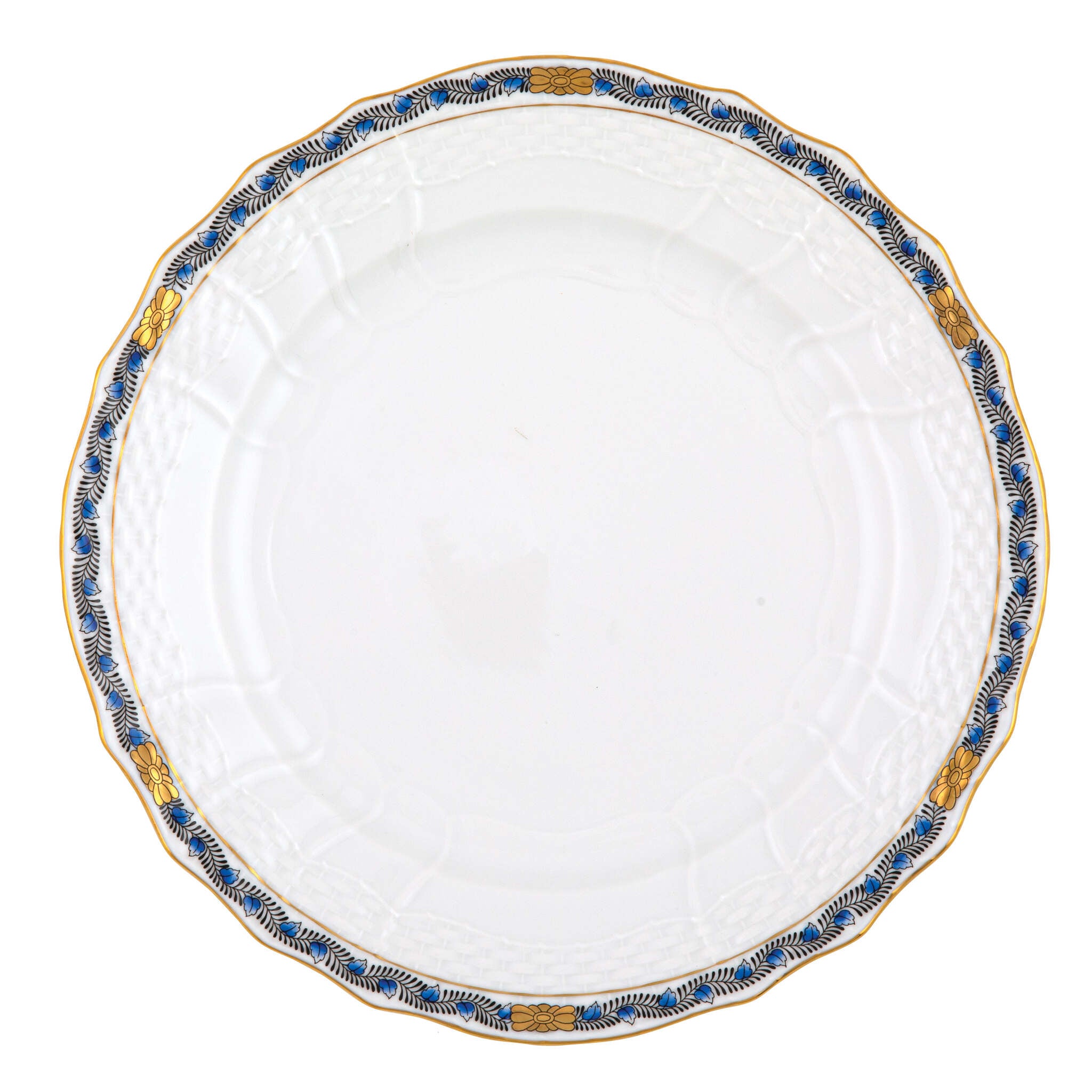 Hand-painted Herend Chinese Bouquet Garland Black Sapphire Service Plate in fine porcelain, 11in D, on a white background