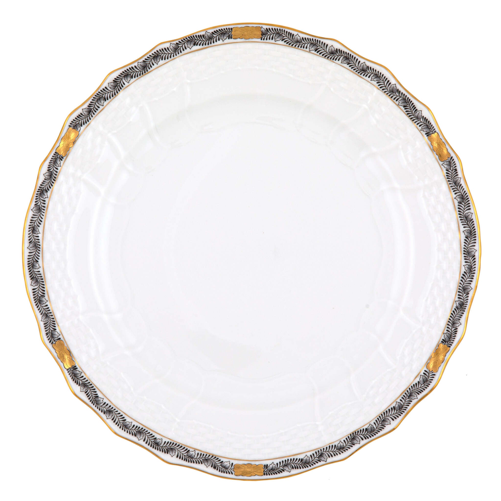 Hand-painted Herend Chinese Bouquet Garland Black Service Plate in fine porcelain, 11in D, on a white background