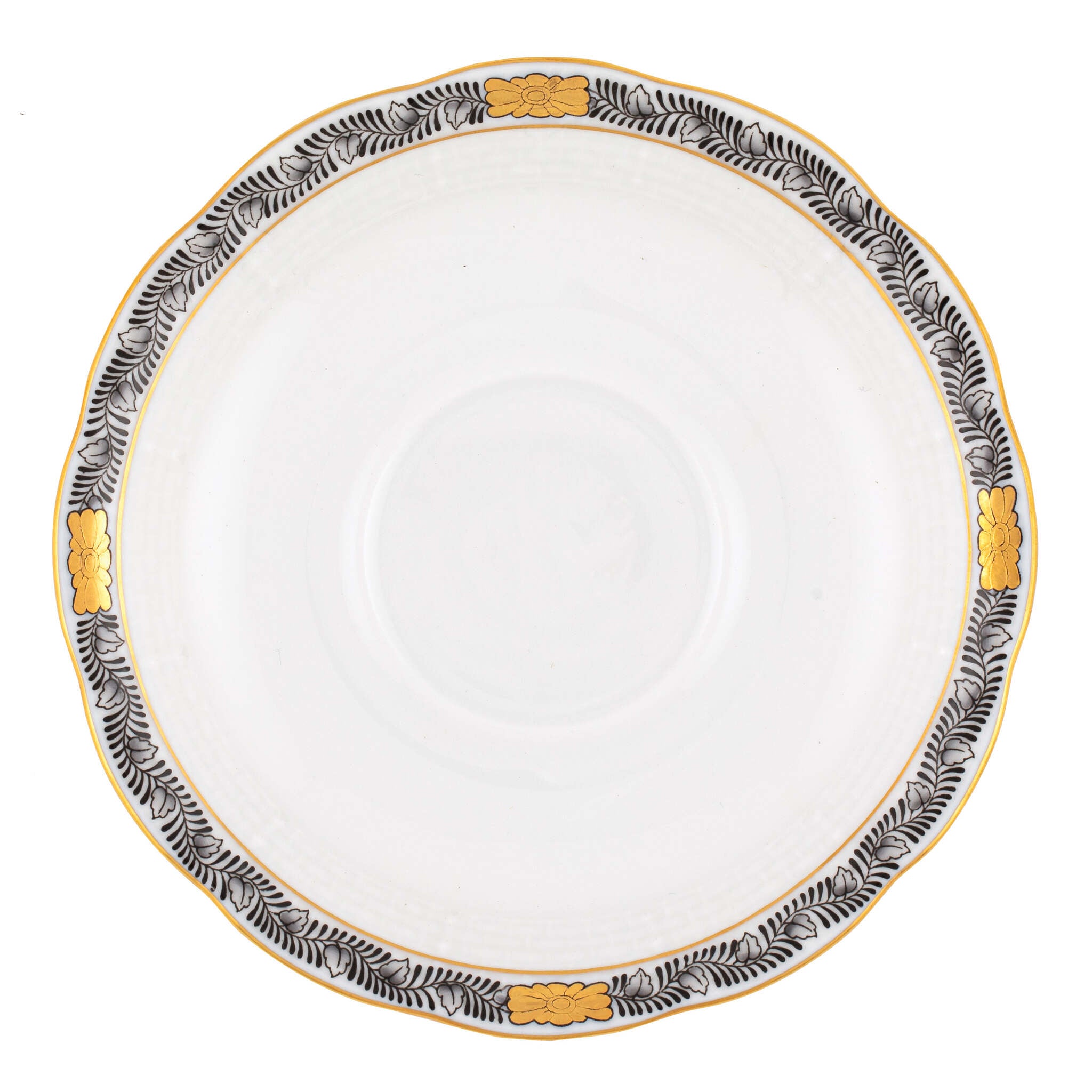 Hand-painted Herend Chinese Bouquet Garland Black Tea Saucer Cup & Saucer Set in fine porcelain, 6in D, on a white background