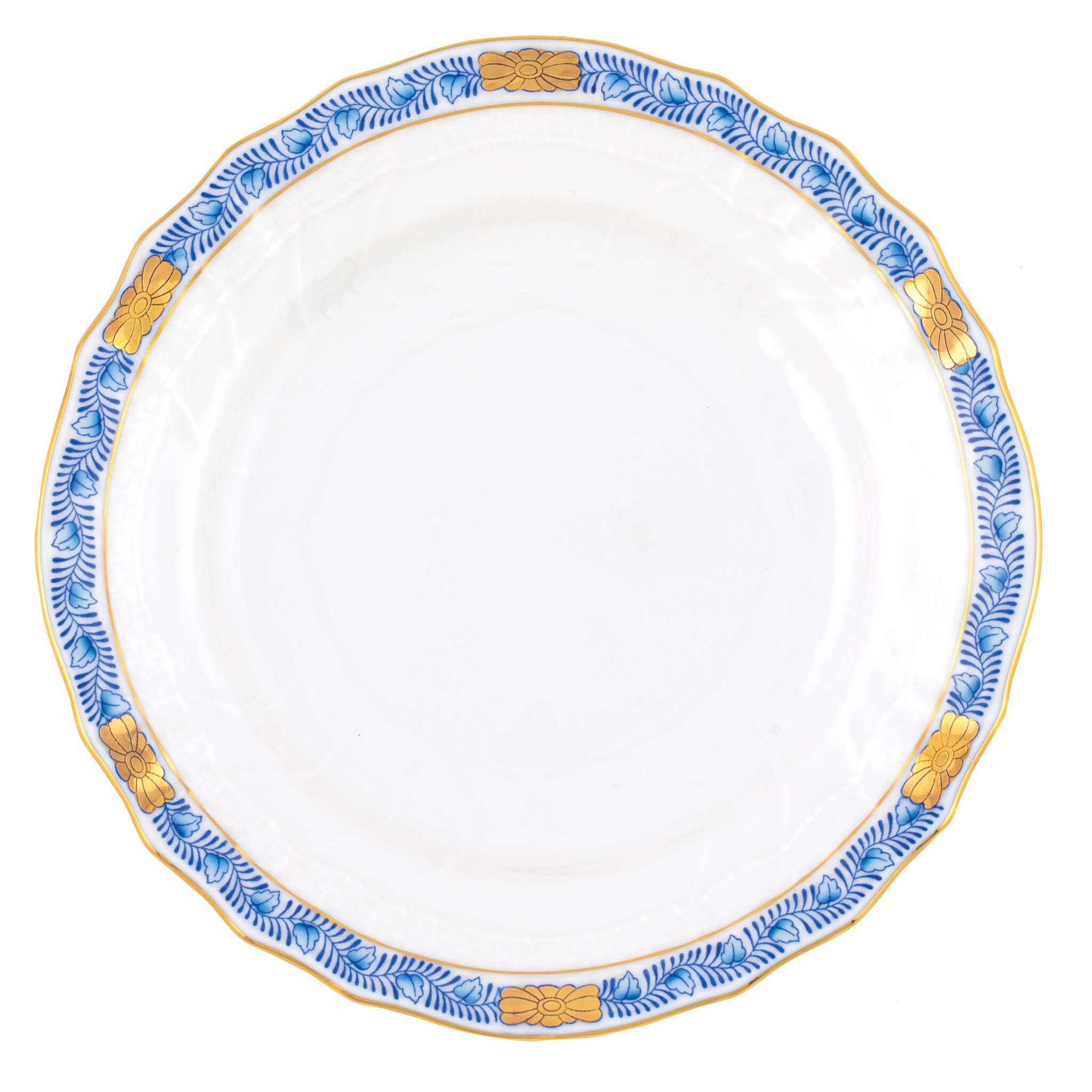 Hand-painted Herend Chinese Bouquet Garland Blue Bread and Butter Plate in fine porcelain, 6in D, on a white background