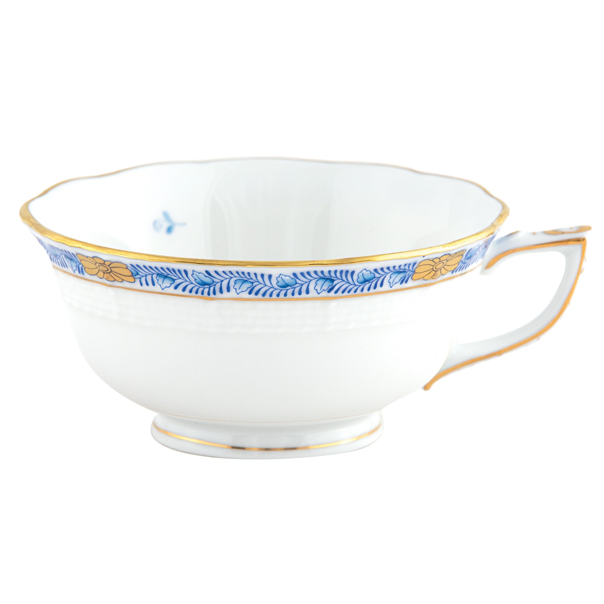Hand-painted Herend Chinese Bouquet Garland Blue Tea Cup Cup & Saucer Set in fine porcelain, on a white background