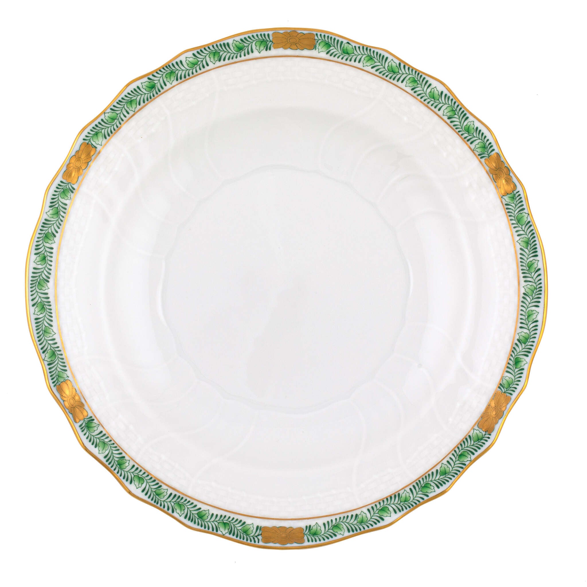 Hand-painted Herend Chinese Bouquet Garland Green Salad Plate in fine porcelain, 7.5in D, on a white background