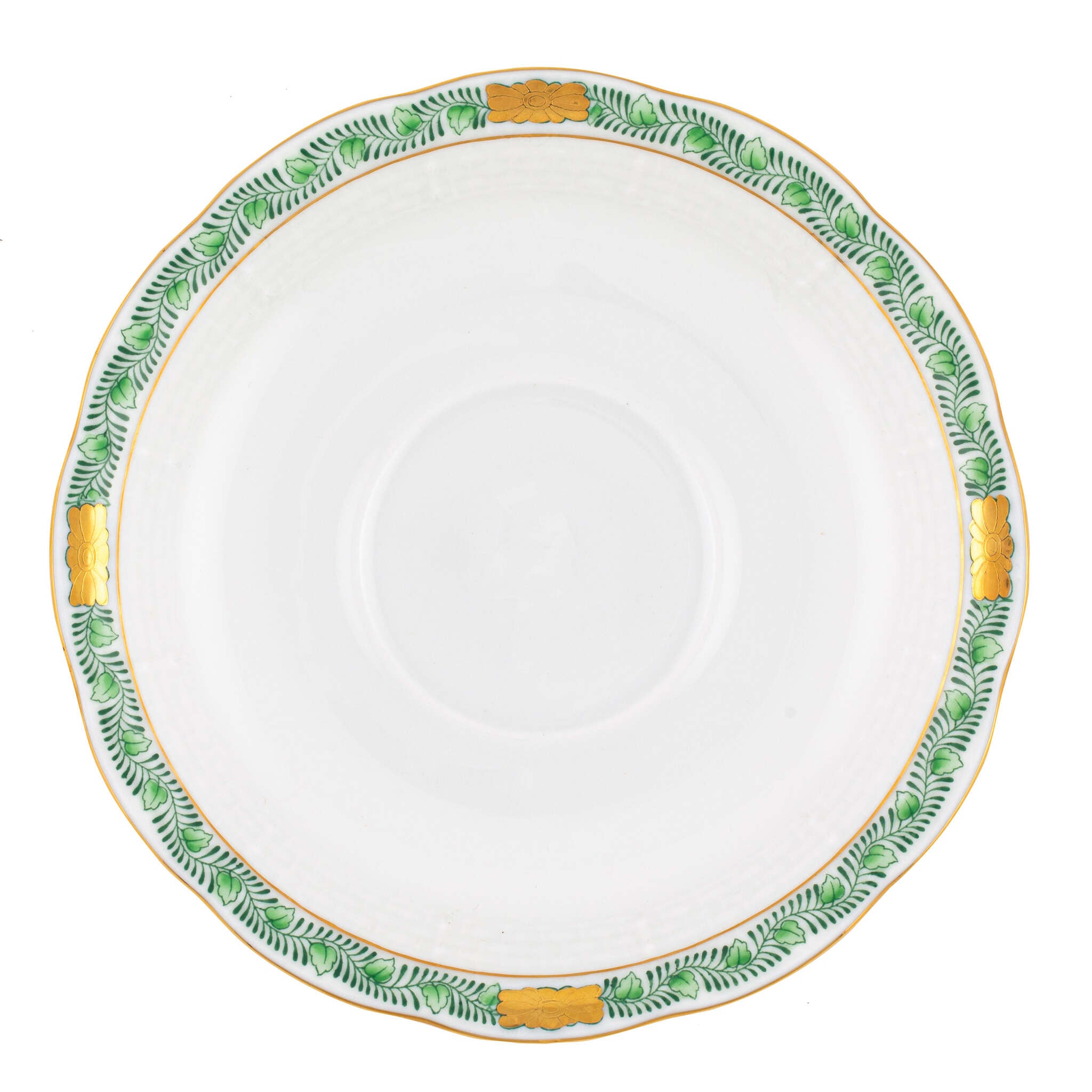 Hand-painted Herend Chinese Bouquet Garland Green Tea Saucer Cup & Saucer Set in fine porcelain, 6in D, on a white background
