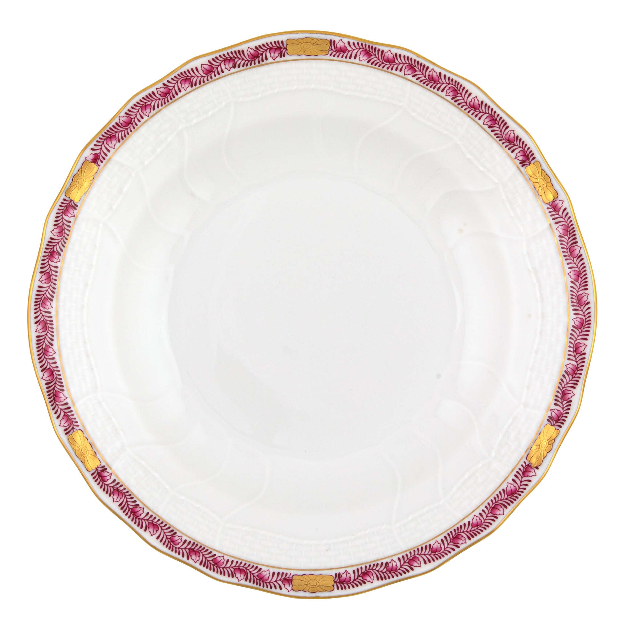 Hand-painted Herend Chinese Bouquet Garland Raspberry Dessert Plate in fine porcelain, 8.25in D, on a white background