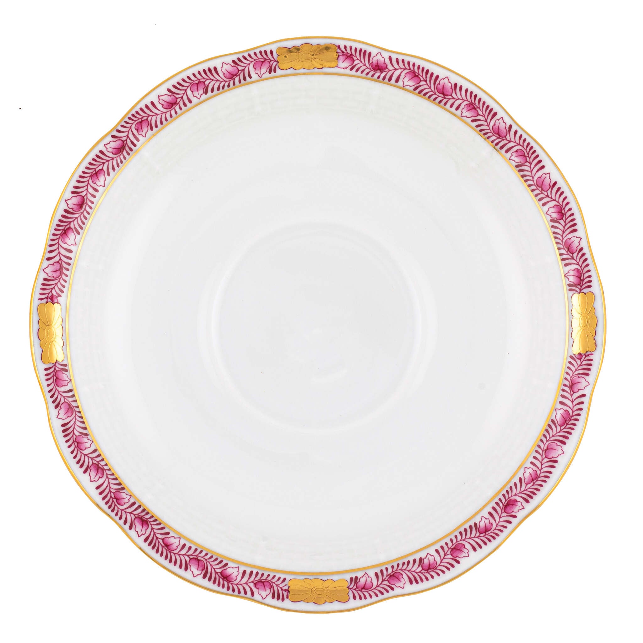 Hand-painted Herend Chinese Bouquet Garland Raspberry Tea Saucer Cup & Saucer Set in fine porcelain, 6in D, on a white background