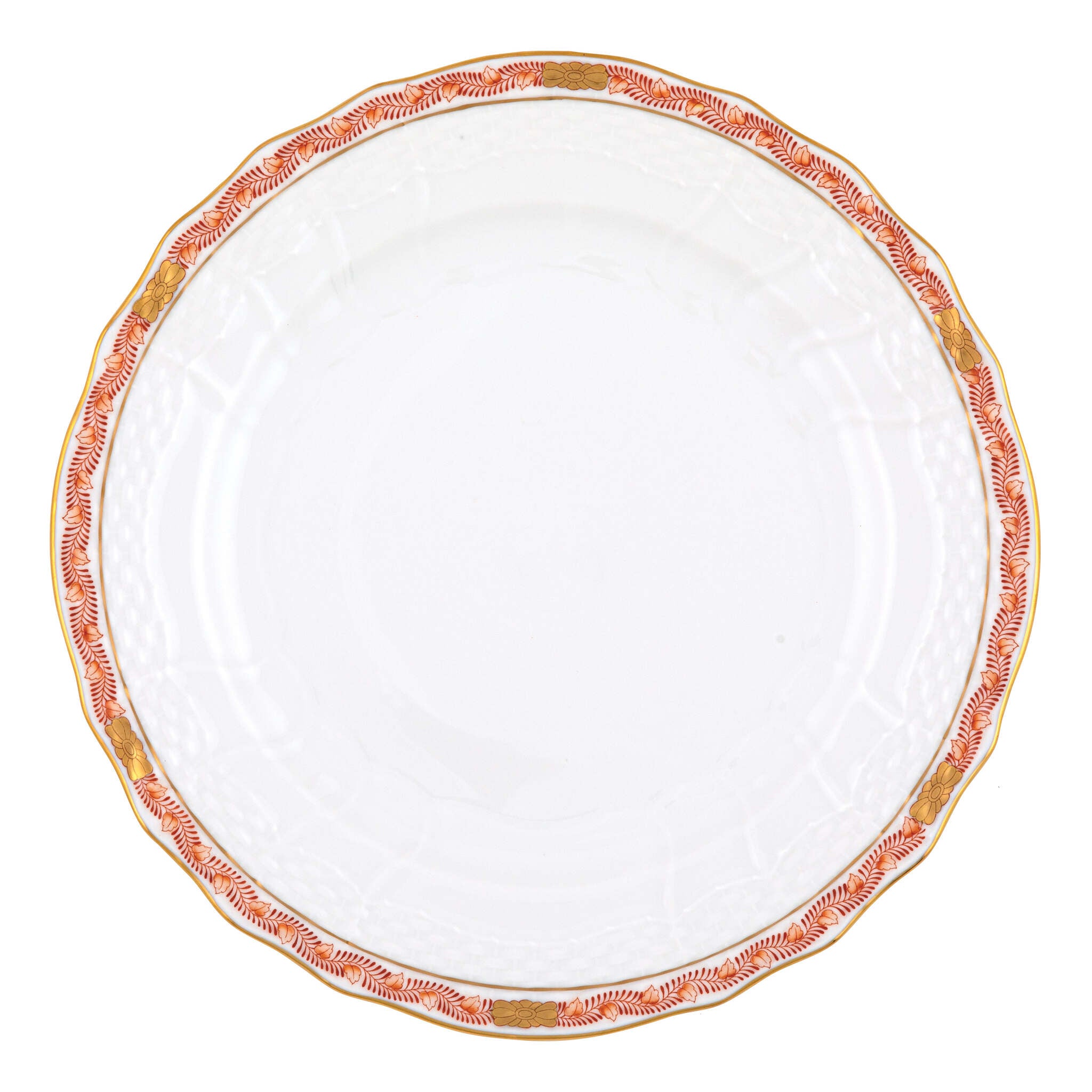 Hand-painted Herend Chinese Bouquet Garland Rust Service Plate in fine porcelain, 11in D, on a white background