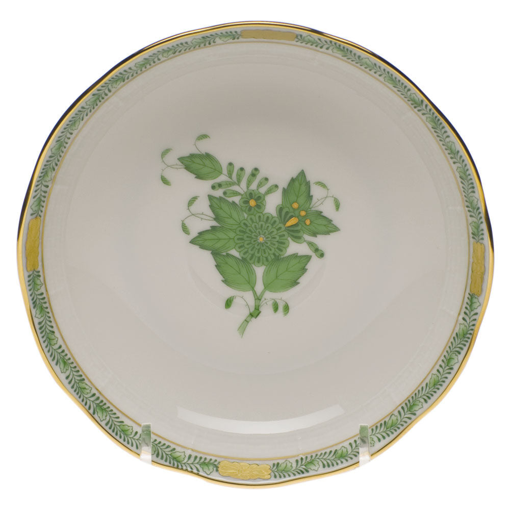 Hand-painted Herend Chinese Bouquet Green Mocha Saucer in fine porcelain, 5.5in D, on a white background