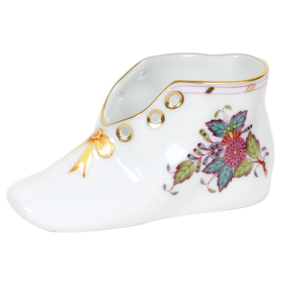 Hand-painted Herend Chinese Bouquet Multicolor Baby Shoe Baby Keepsake in fine porcelain, 4.5in L X 2.75in H, on a white background