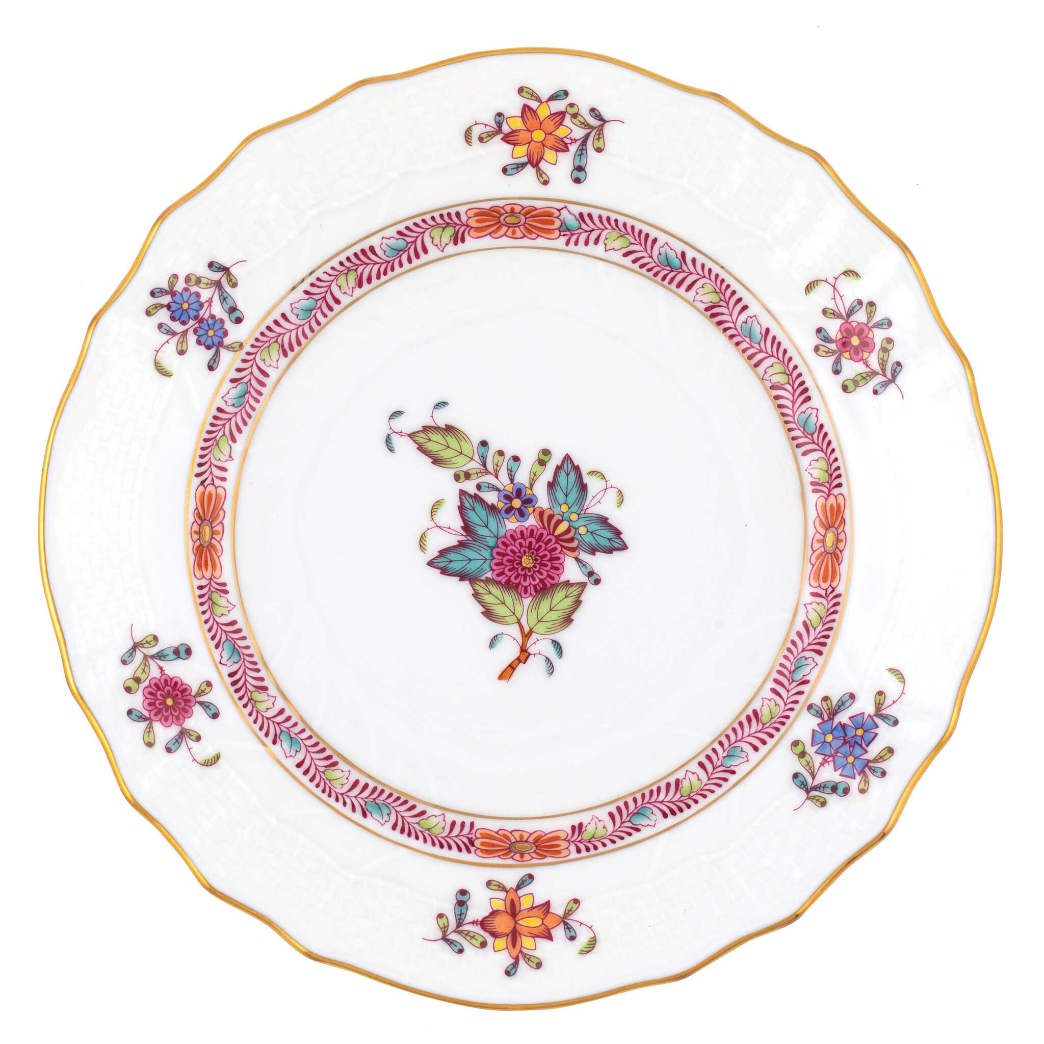 Hand-painted Herend Chinese Bouquet Multicolor Bread and Butter Plate in fine porcelain, 6in D, on a white background