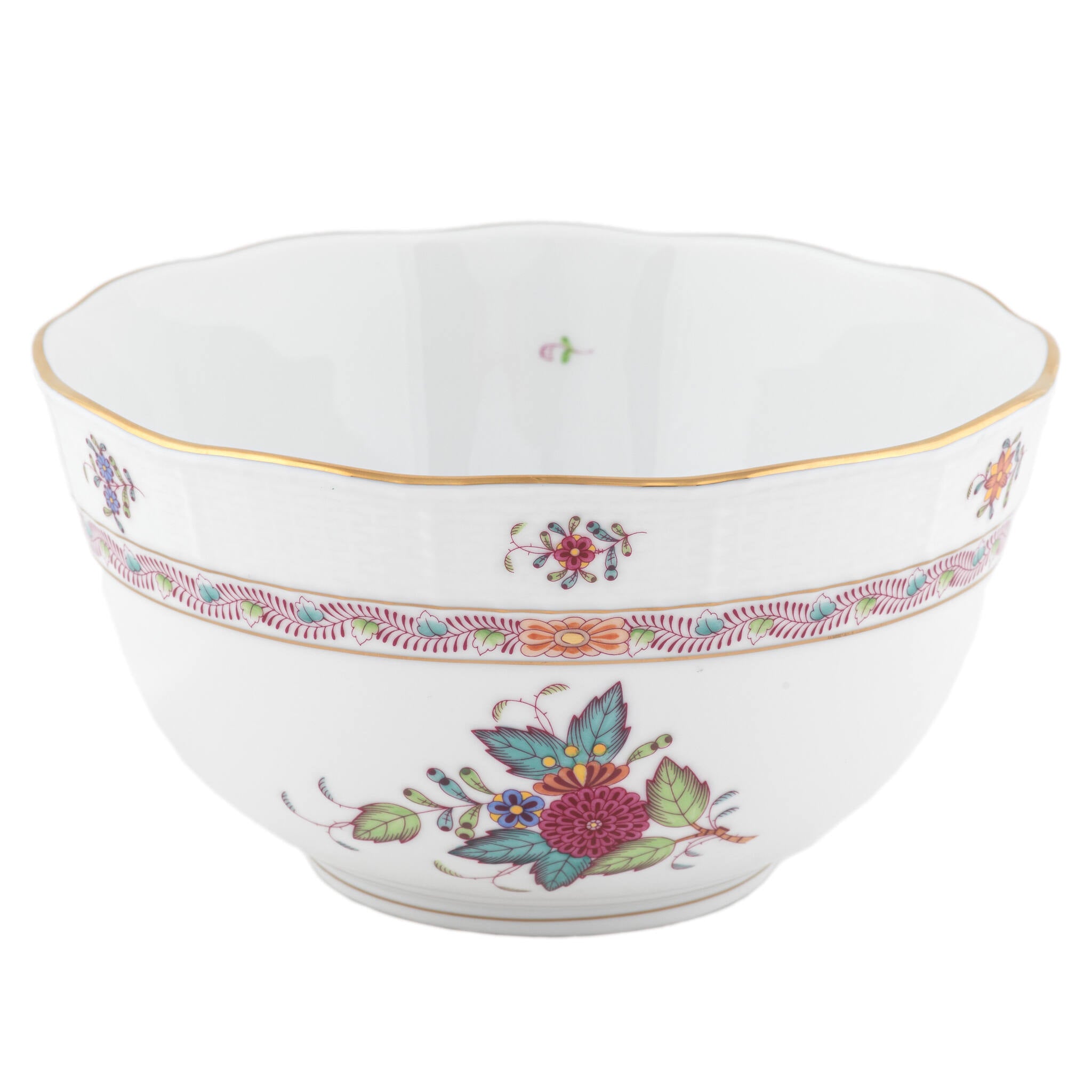 Hand-painted Herend Chinese Bouquet Multicolor Round Bowl in fine porcelain, (3.5 PT) 7.5in D, on a white background