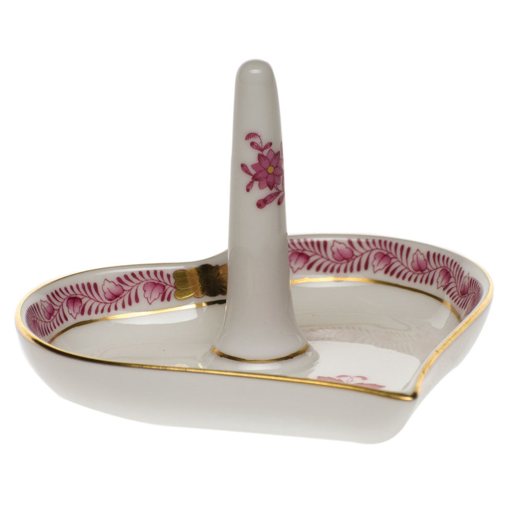 Hand-painted Herend Chinese Bouquet Raspberry Ring Holder Garnishment in fine porcelain, 4in L X 2.5in H, on a white background