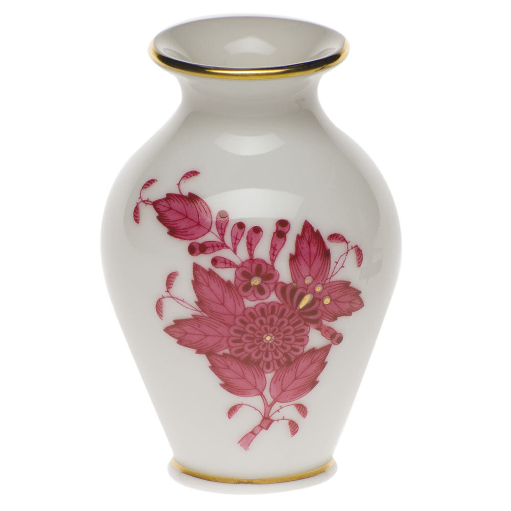 Hand-painted Herend Chinese Bouquet Raspberry Small Bud Vase with Lip in fine porcelain, 2.5in H, on a white background