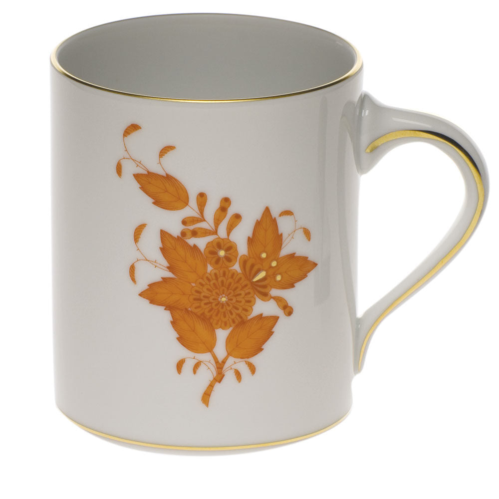 Hand-painted Herend Chinese Bouquet Rust Coffee Mug in fine porcelain, (16 OZ) 4in H, on a white background