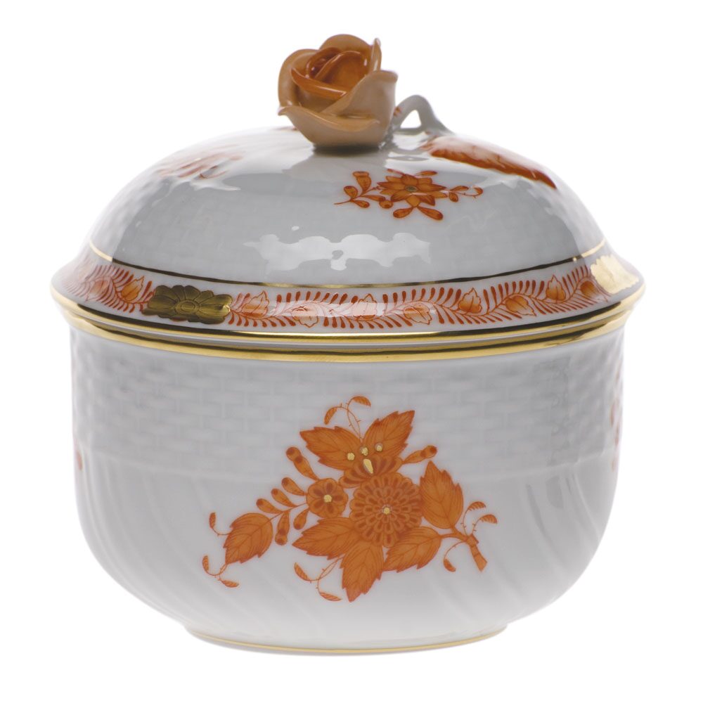 Herend Chinese Bouquet Rust Covered Sugar with Rose Sugar Bowl, alternate view