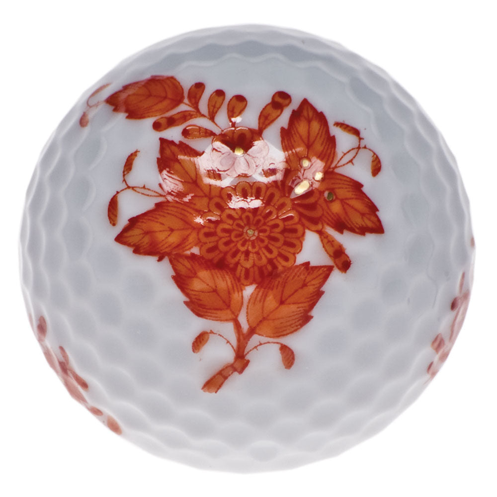 Hand-painted Herend Chinese Bouquet Rust Golf Ball Paperweight in fine porcelain, 1.75in D, on a white background