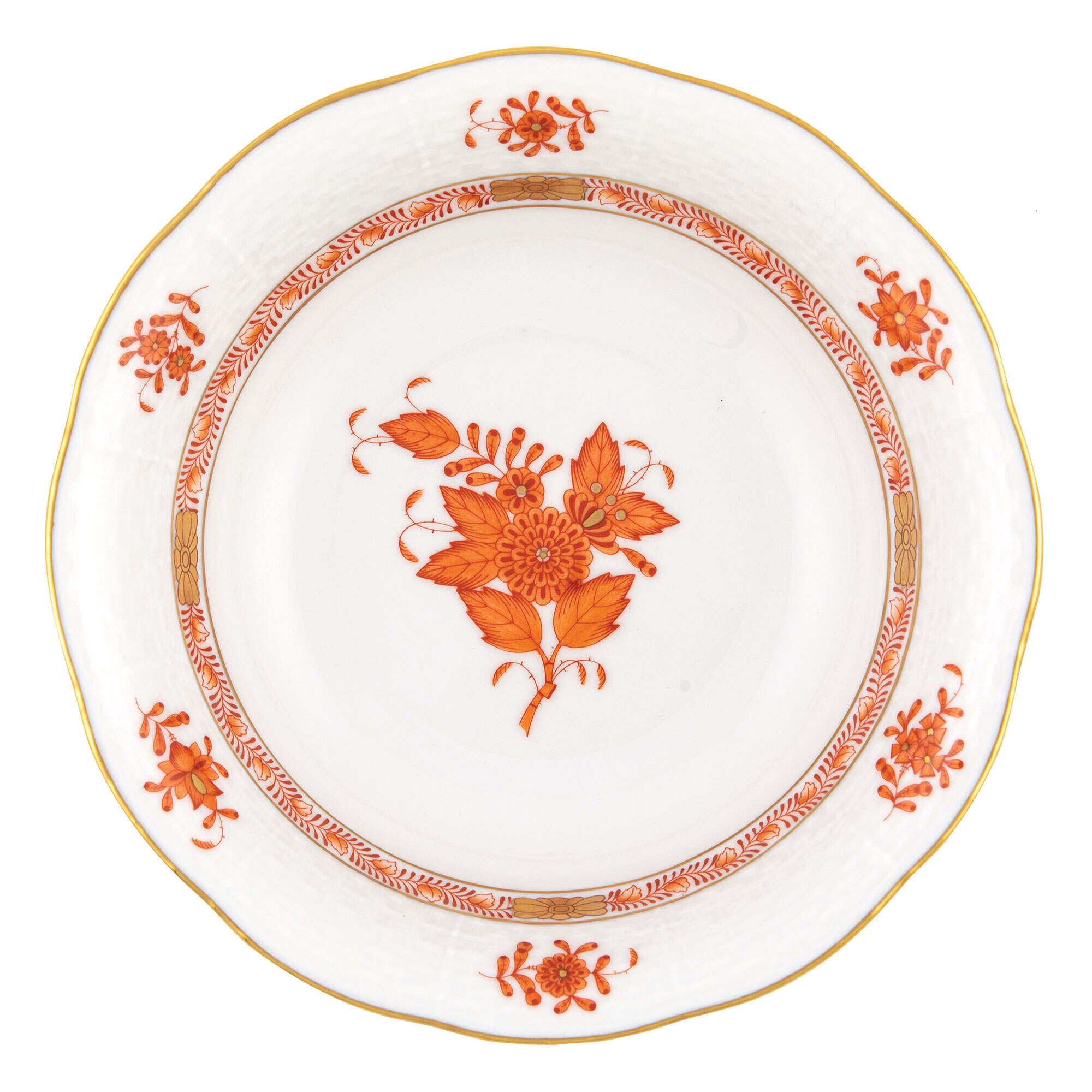 Hand-painted Herend Chinese Bouquet Rust Oatmeal Bowl in fine porcelain, 6.5in D, on a white background