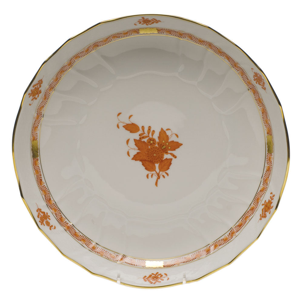 Hand-painted Herend Chinese Bouquet Rust Open Vegetable Bowl in fine porcelain, 10.5in D, on a white background