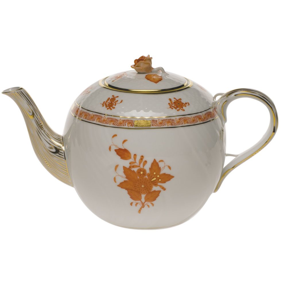 Herend Chinese Bouquet Rust Tea Pot with Rose Teapot, alternate view