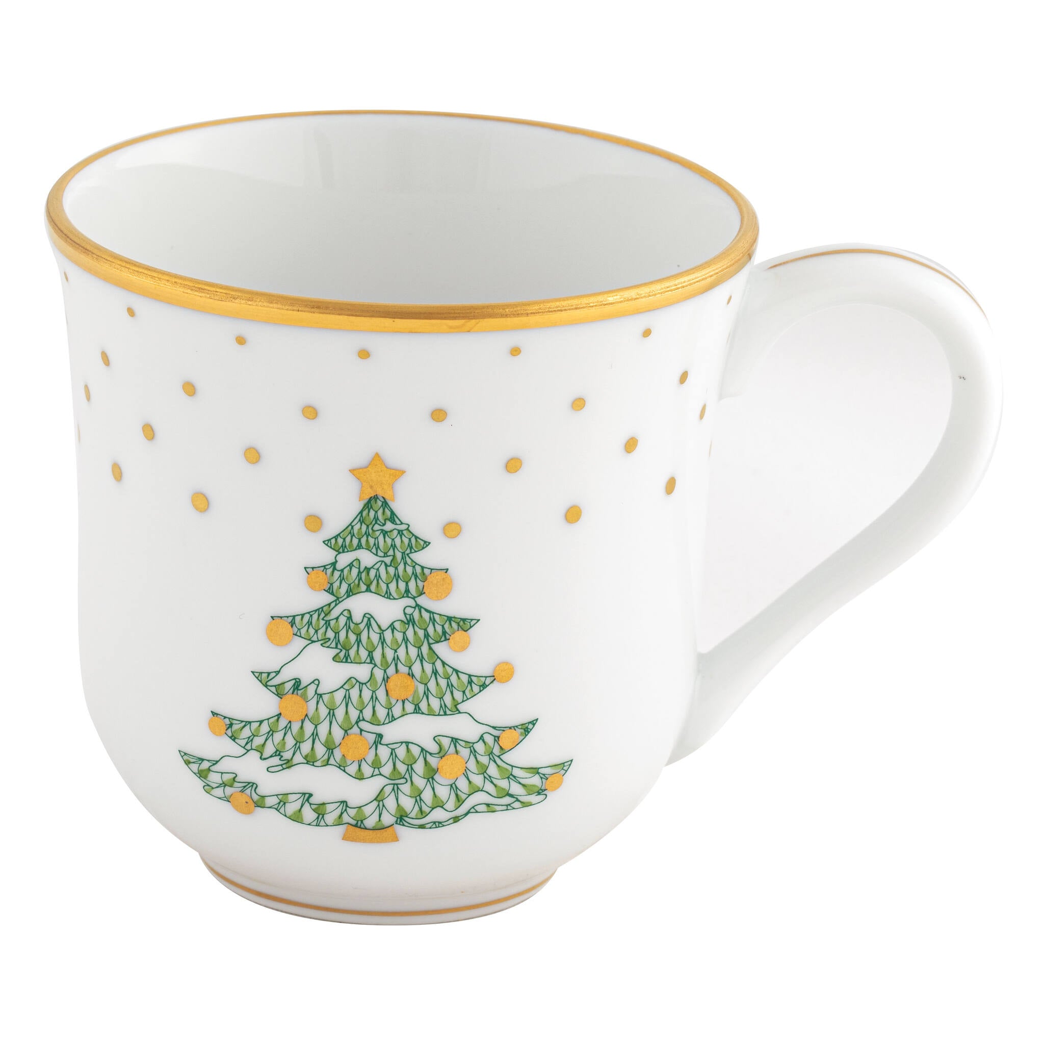 Hand-painted Herend Christmas Dessert Mug - Tree in fine porcelain, (11 OZ) 3.5in H, on a white background