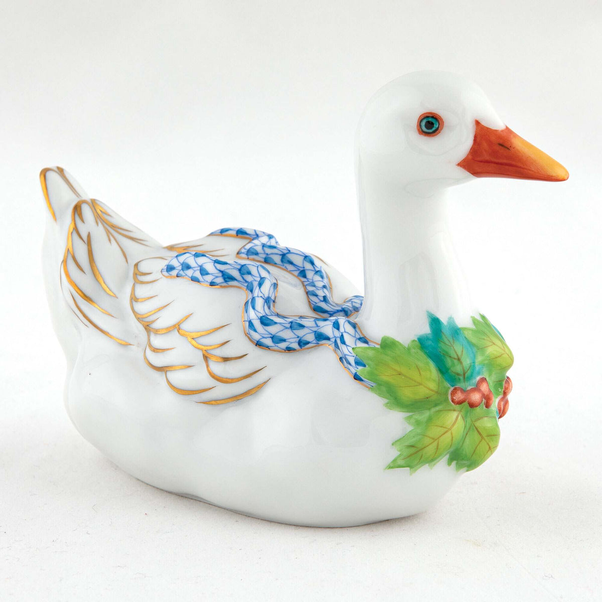 Herend Christmas Goose Figurine – Blue, alternate view