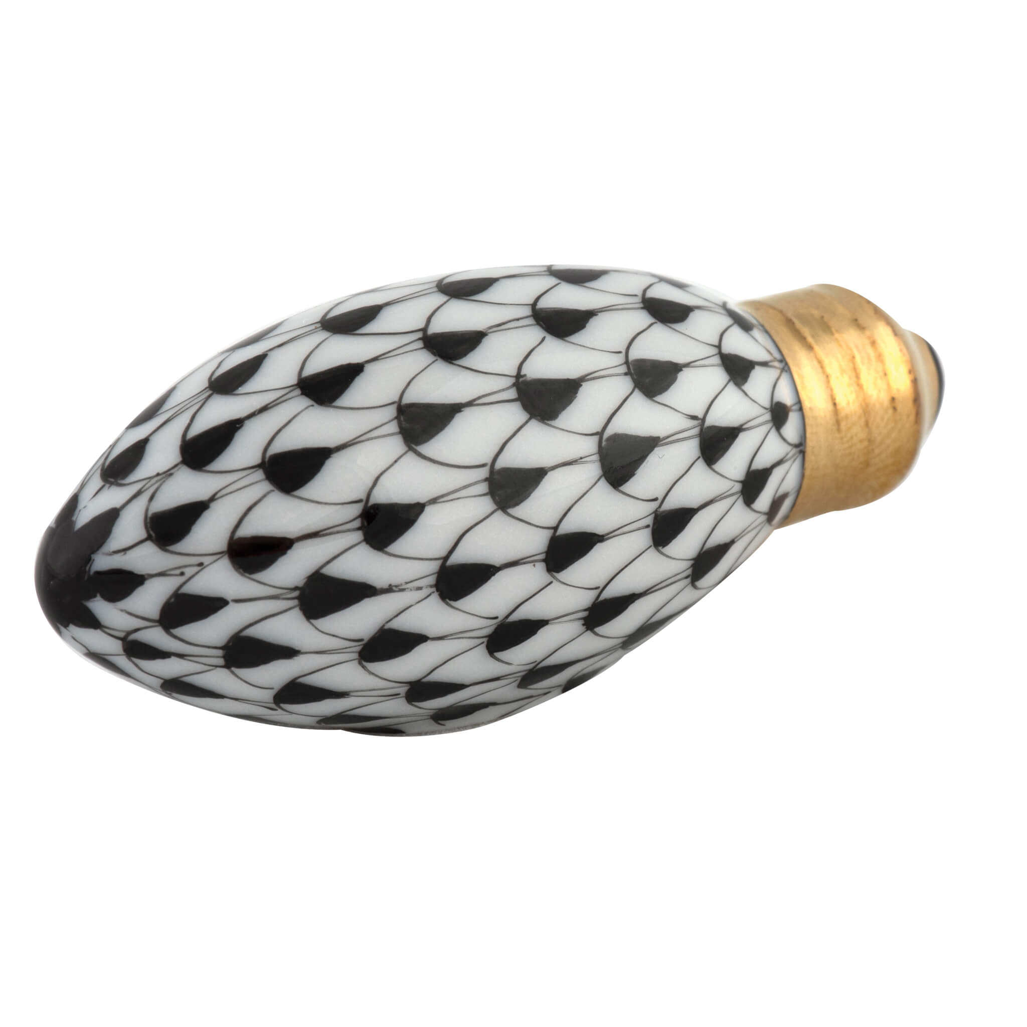 Herend Christmas Light figurine in Black with black fishnet pattern with gold accents on a white background