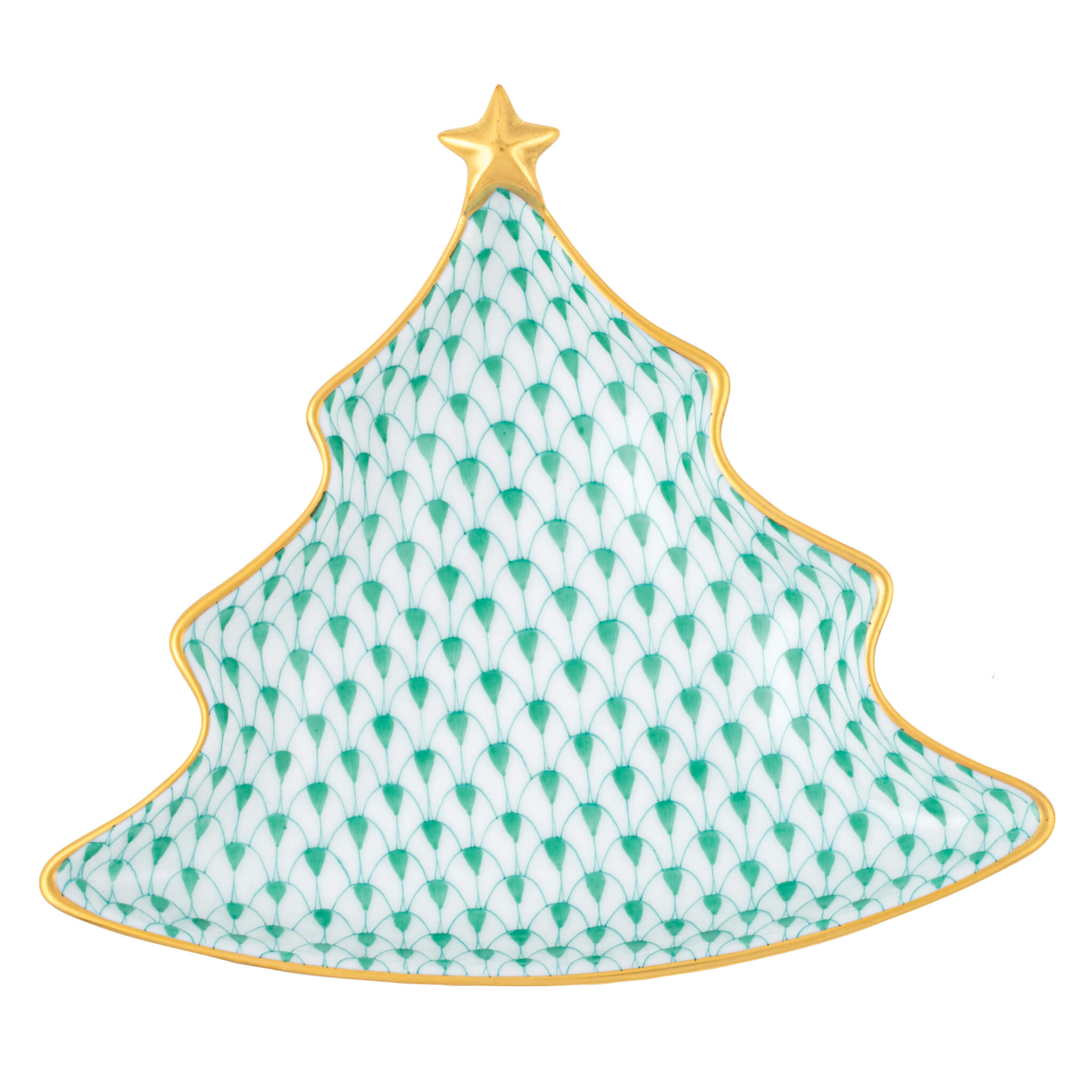 Herend Christmas Tree Dish in Green - Hand-painted Hungarian porcelain by Herend. Paris Tableware.