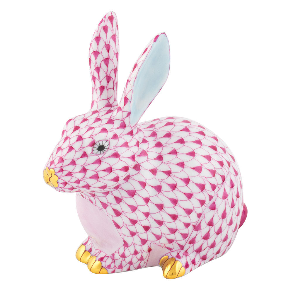 Herend Chubby Bunny Figurine porcelain figurine painted in the Raspberry fishnet pattern