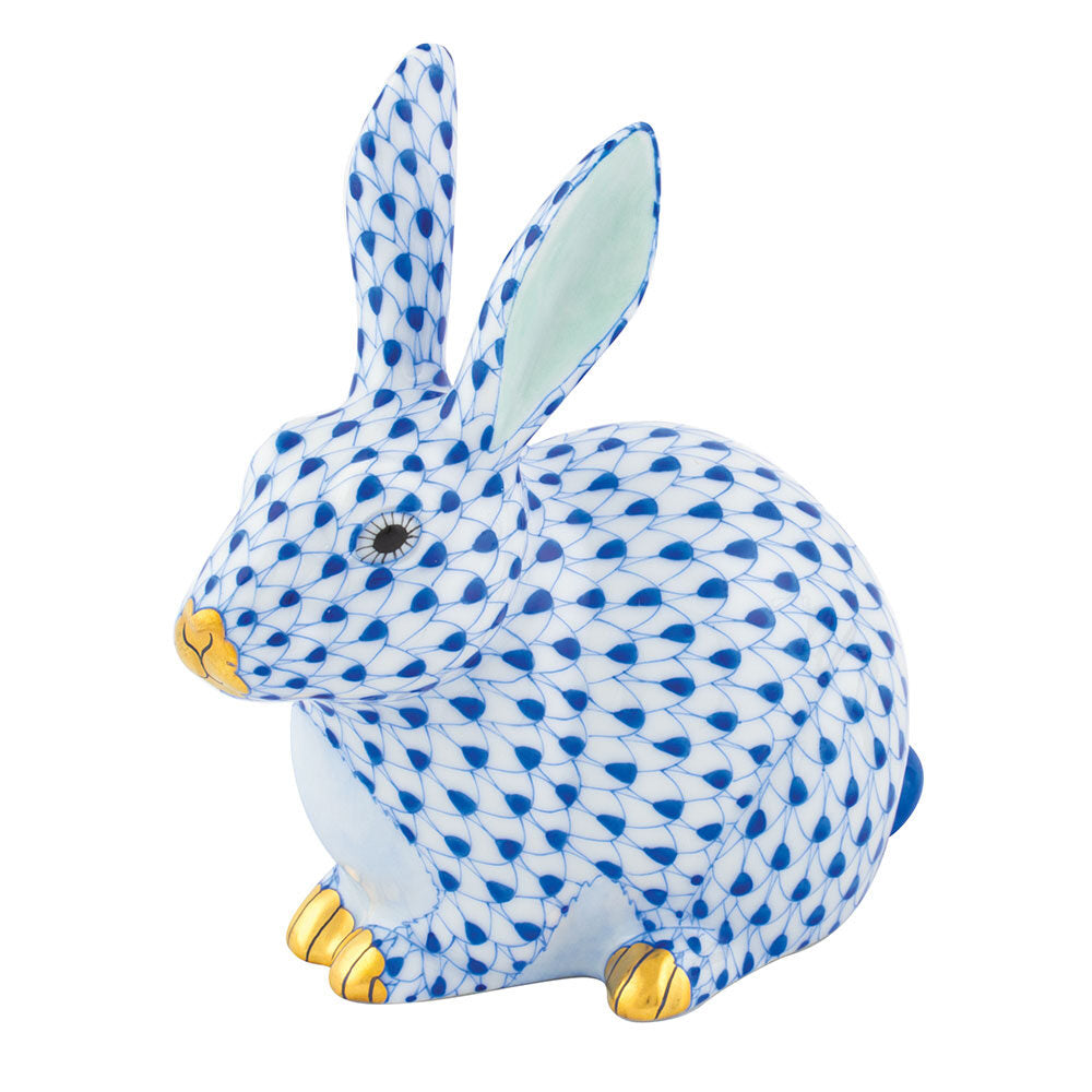 Sapphire fishnet Chubby Bunny Figurine figurine, hand-painted Herend porcelain with 24k gold accents