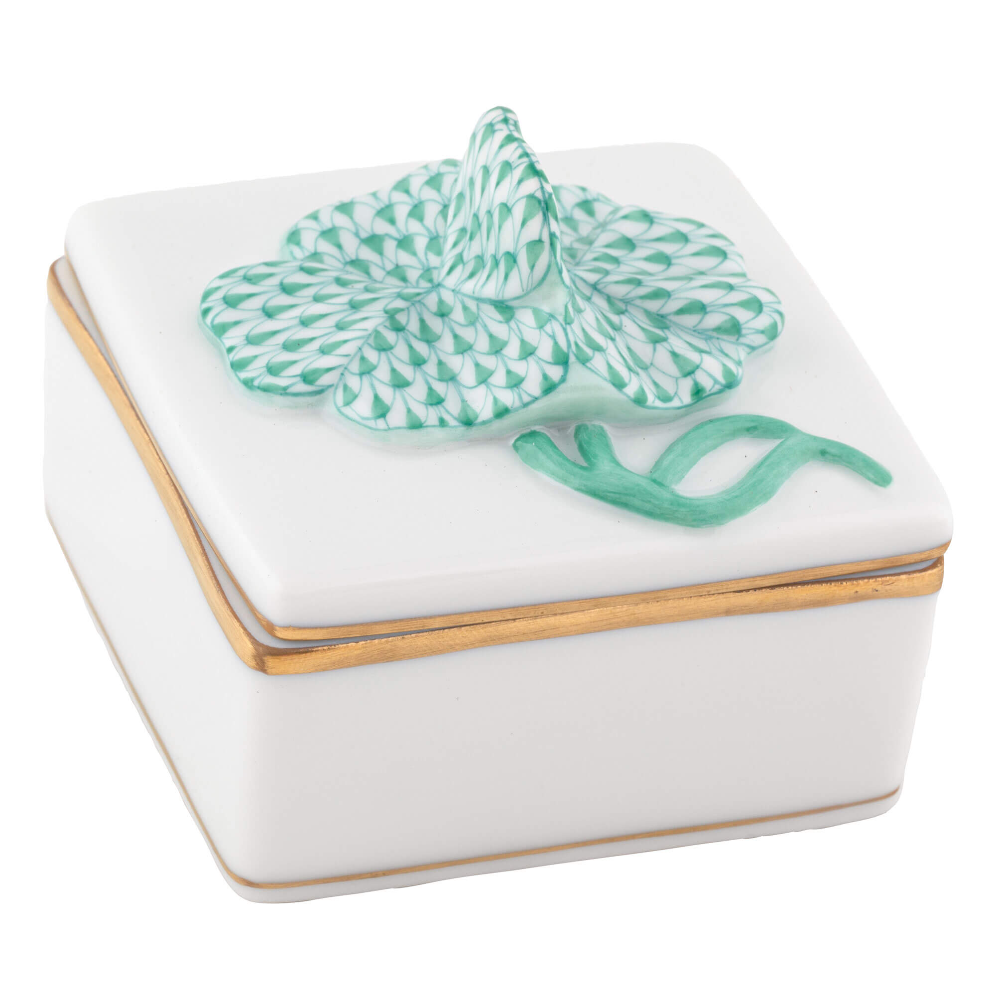 Herend Clover Box in Green - Hand-painted Hungarian porcelain by Herend. Paris Tableware.