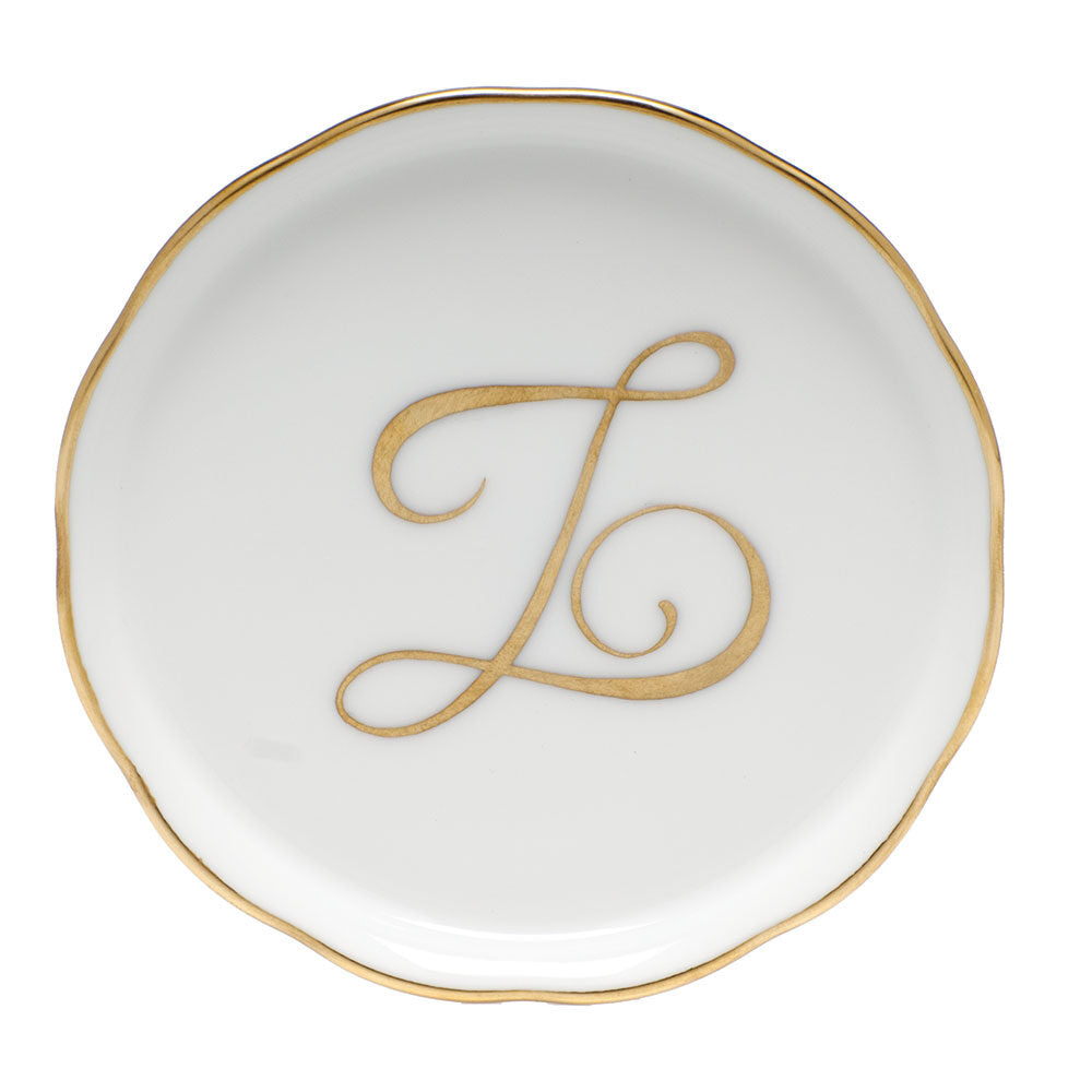 Hand-painted Herend Coaster with Monogram in fine porcelain, 4in D, on a white background, Monogram Z