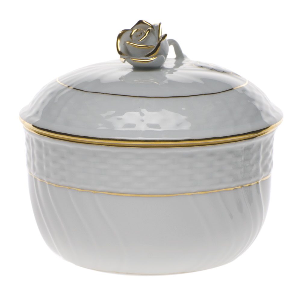 Herend Golden Edge Covered Sugar with Rose Sugar Bowl, alternate view
