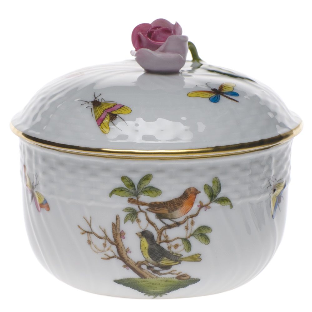 Herend Rothschild Bird Covered Sugar with Rose Sugar Bowl, alternate view