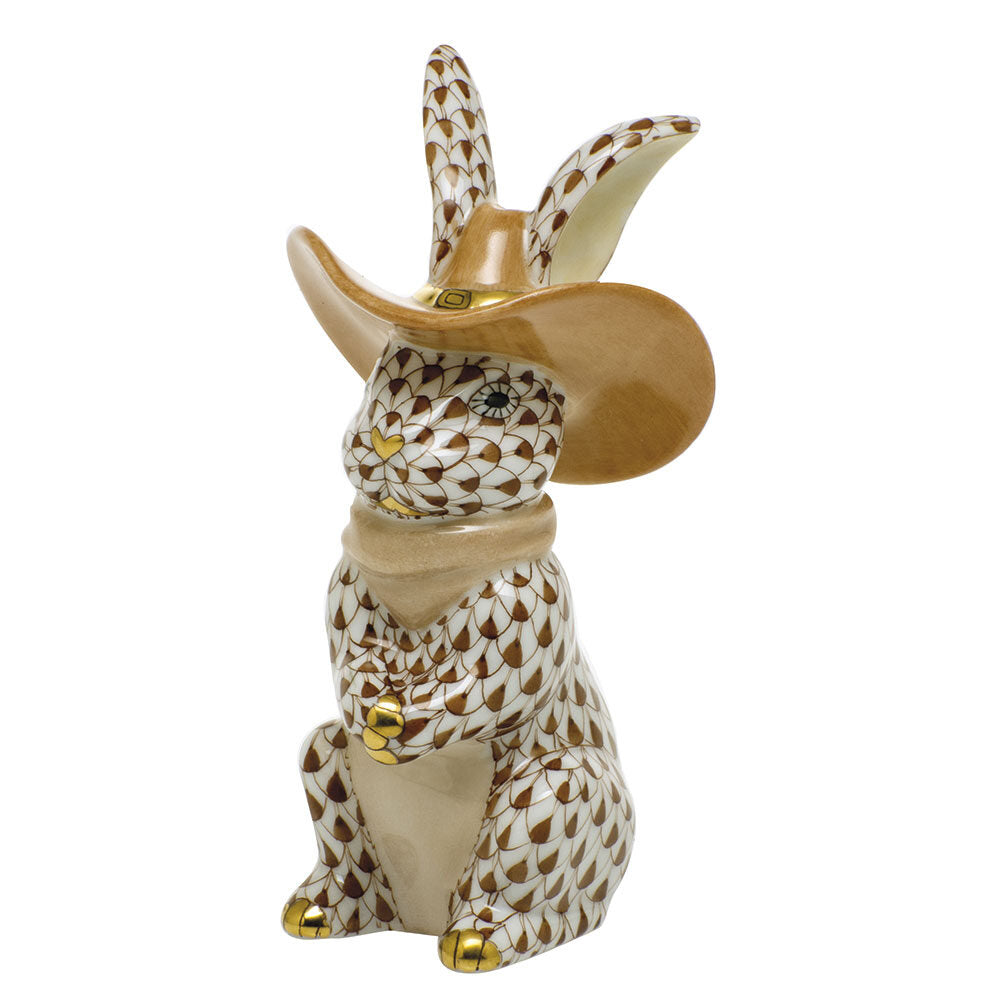 Cowboy Bunny Figurine in hand-painted Chocolate porcelain by Herend of Hungary