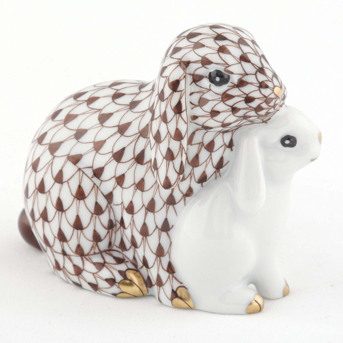 Herend Cuddling Bunnies Figurine – Chocolate, alternate view