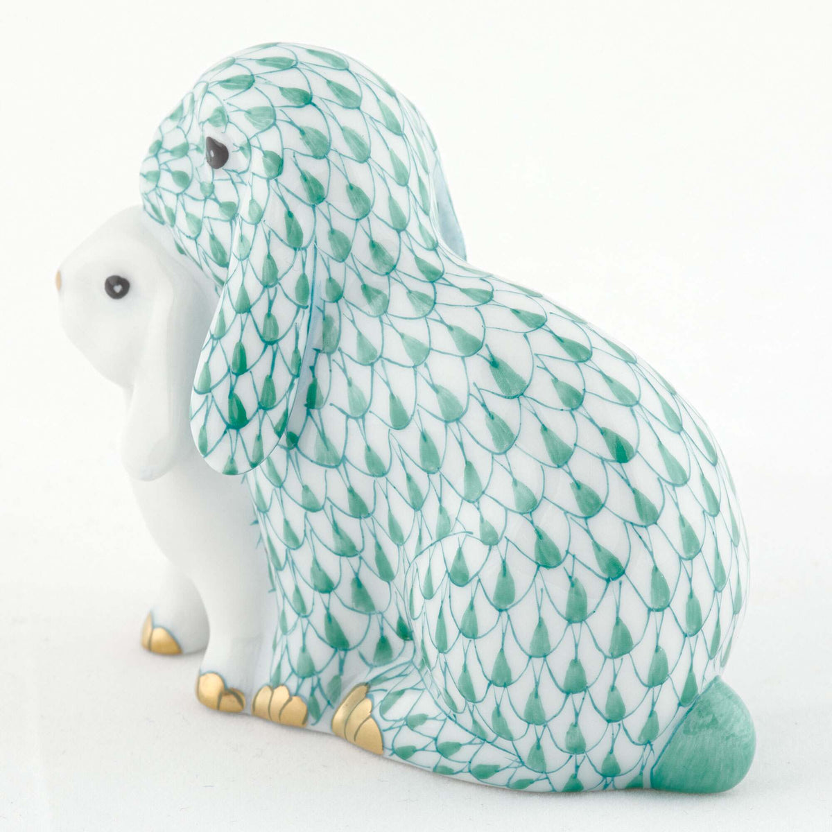 Herend Cuddling Bunnies Figurine – Green, alternate view