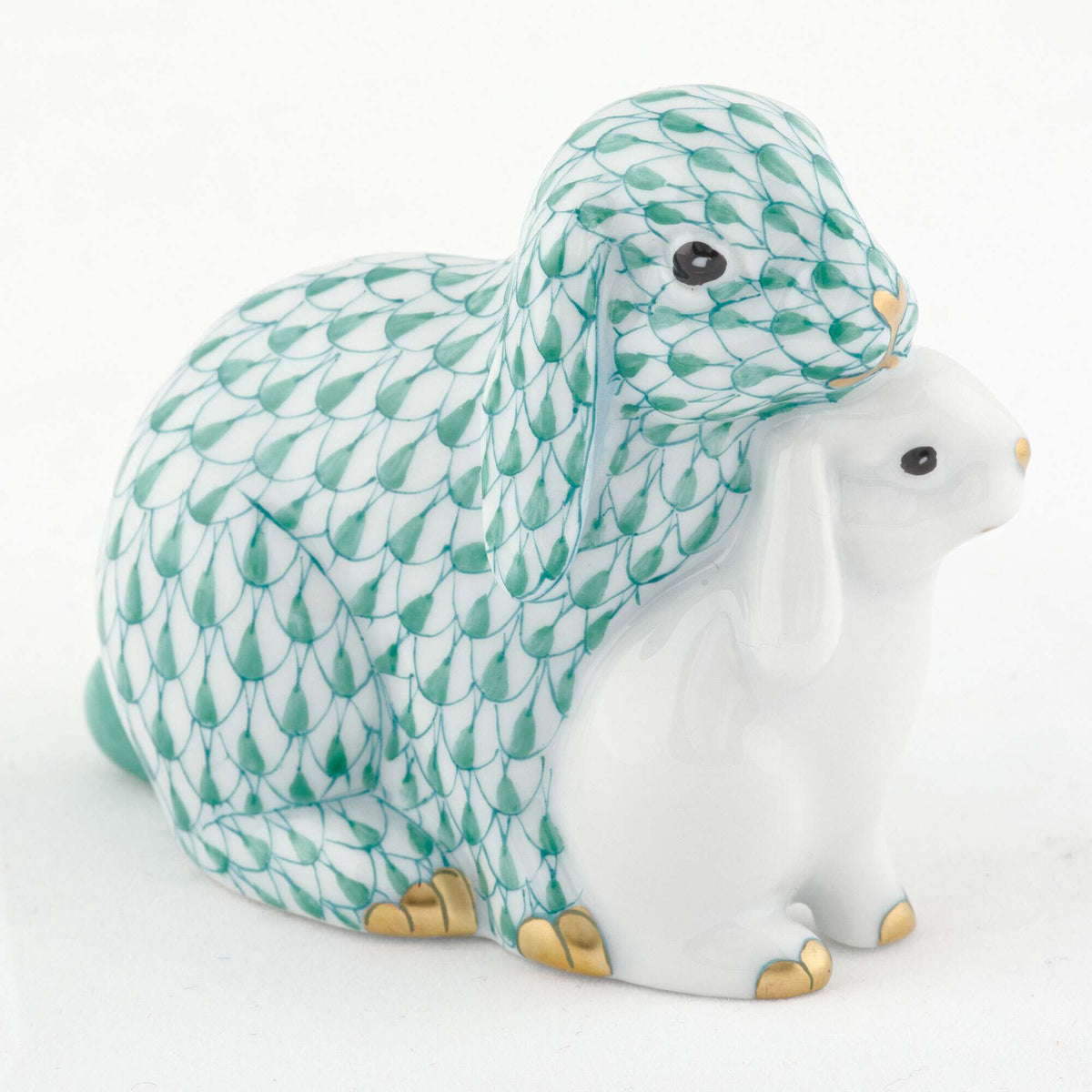 Herend Cuddling Bunnies Figurine – Green, alternate view