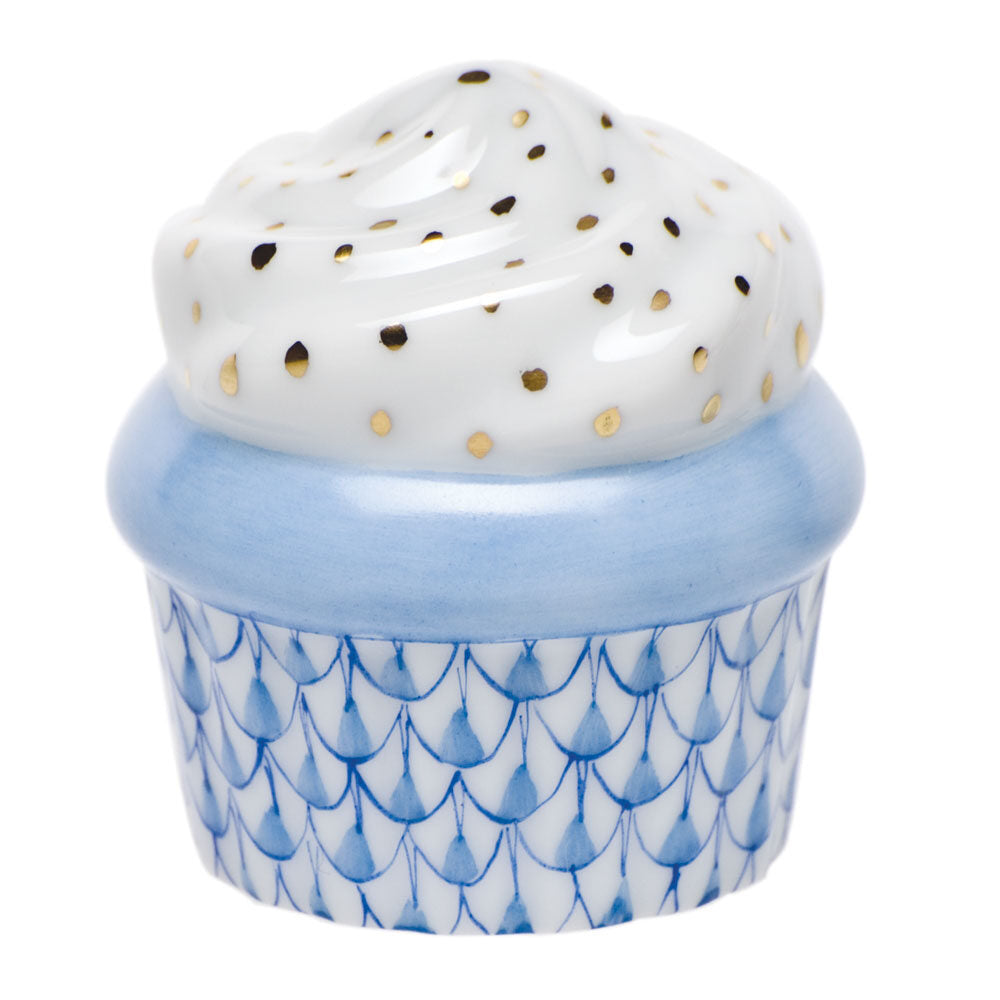 Herend Cupcake Figurine porcelain figurine painted in the Blue fishnet pattern