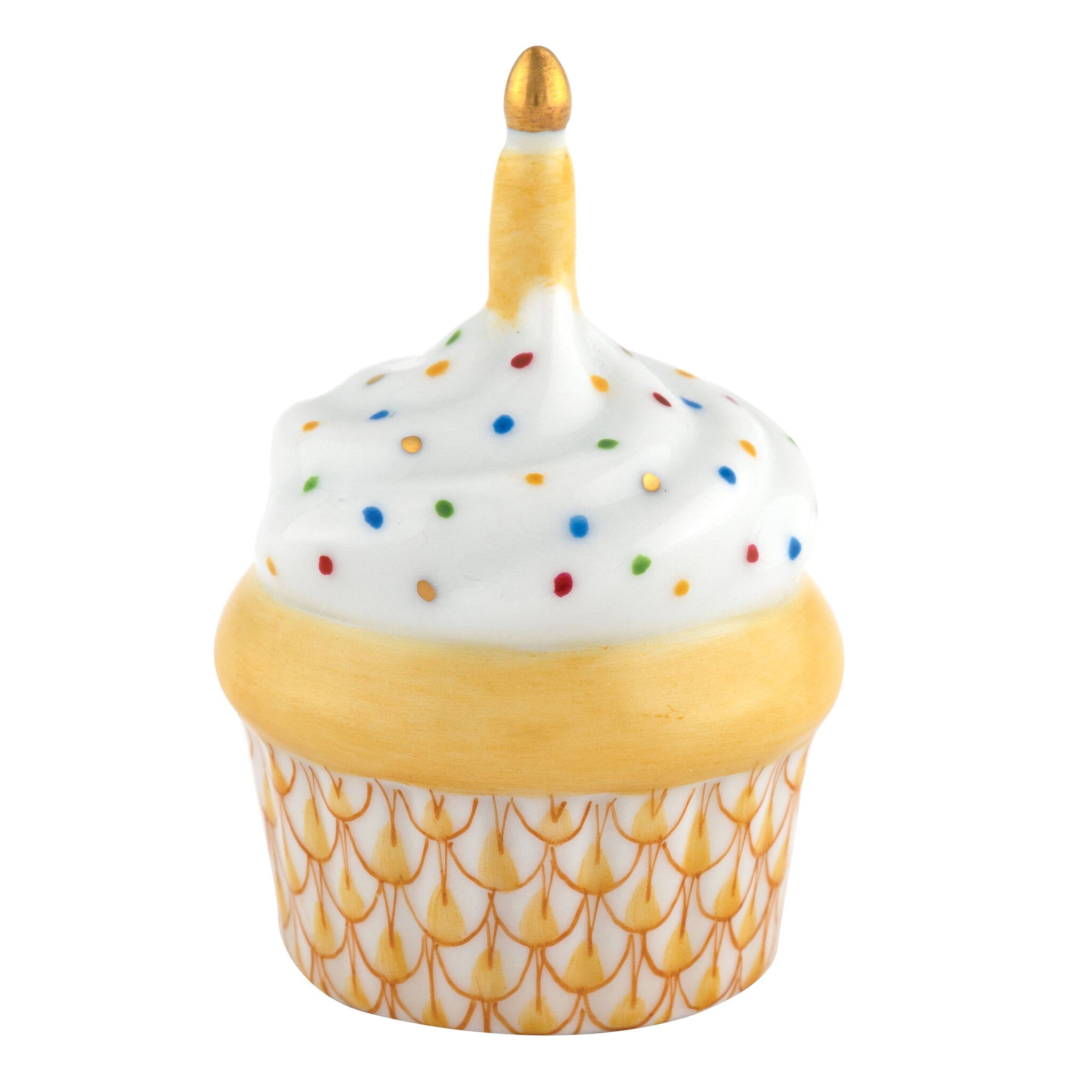 Cupcake with Candle Figurine in hand-painted Butterscotch porcelain by Herend of Hungary