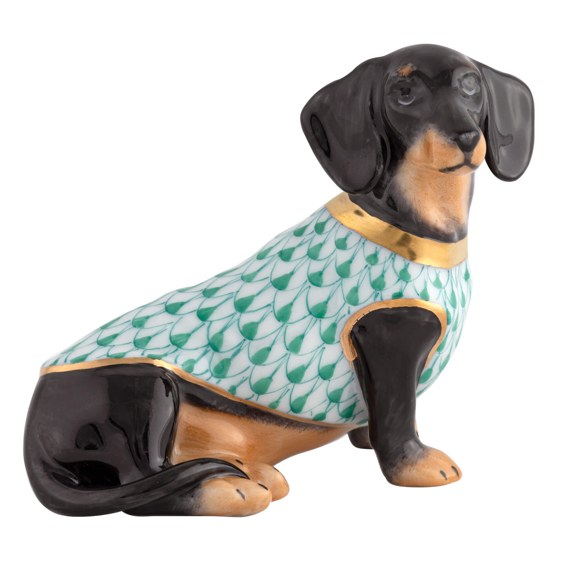 Herend Dachshund With Sweater in Green