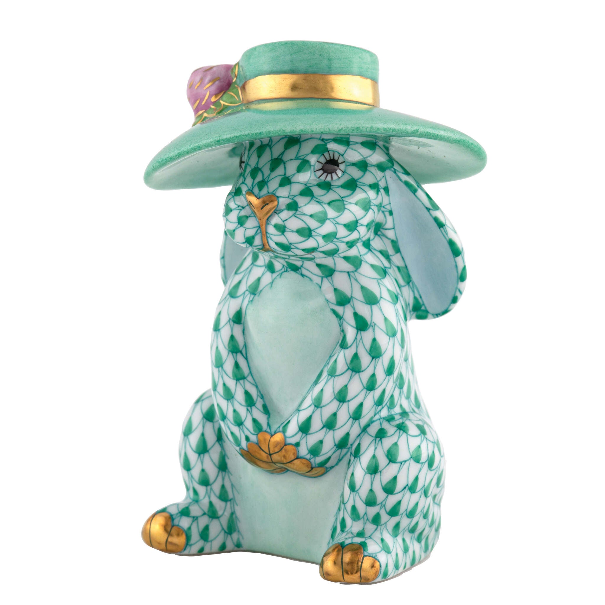 Derby Bunny Figurine in hand-painted Green porcelain by Herend of Hungary