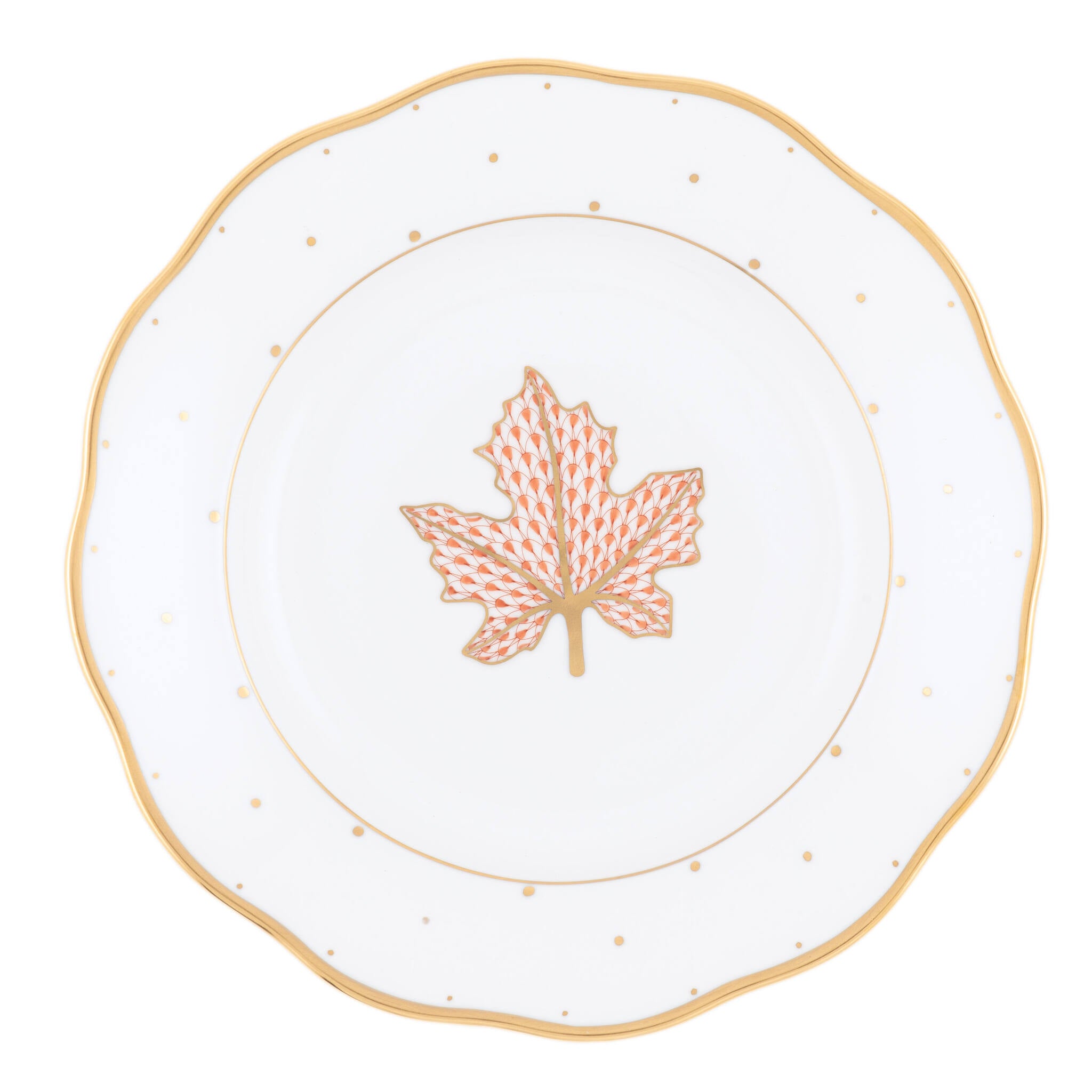 Hand-painted Herend Dessert Plate - Maple Leaf in fine porcelain, 8.25in D, on a white background