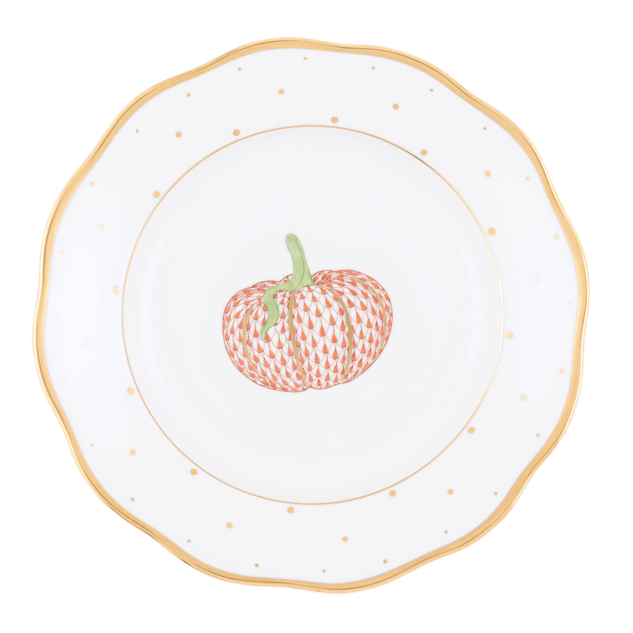Hand-painted Herend Dessert Plate - Pumpkin in fine porcelain, 8.25in D, on a white background