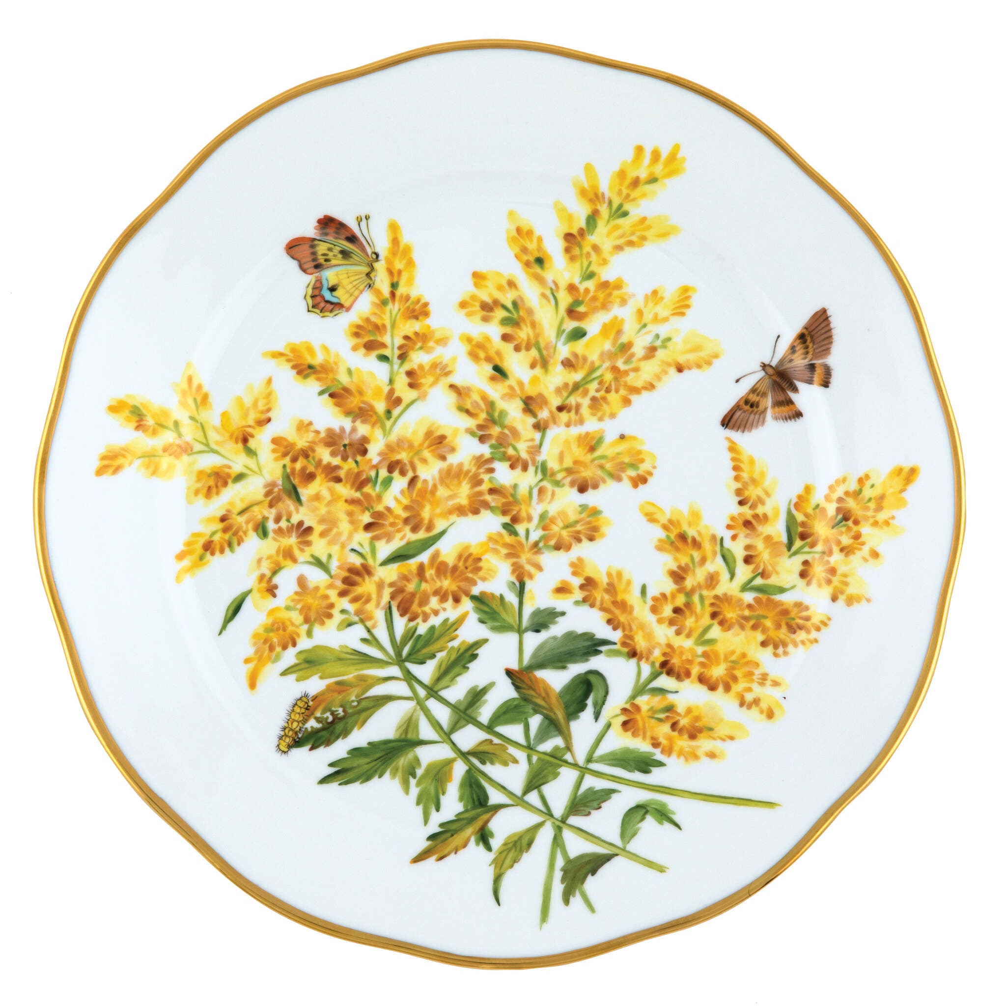 Multicolor (6) fishnet Dinner Plate figurine, hand-painted Herend porcelain with 24k gold accents