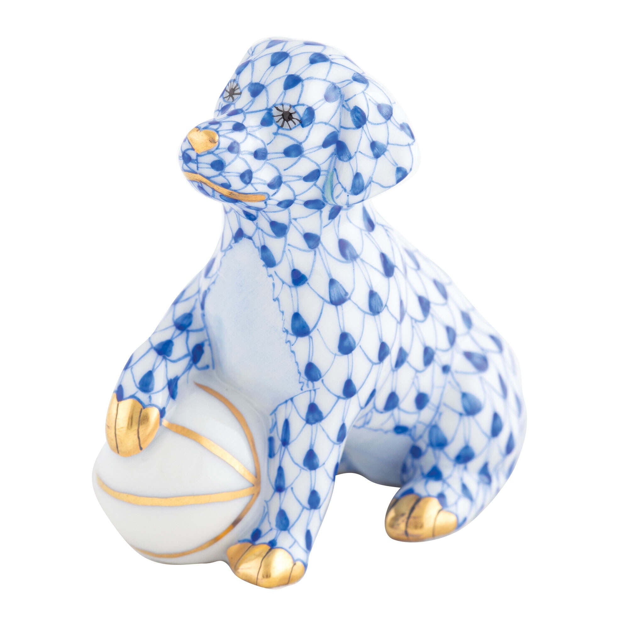 Dog with Ball Figurine in hand-painted Sapphire porcelain by Herend of Hungary