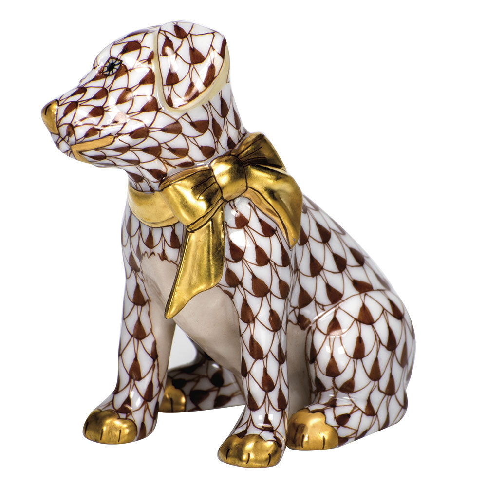Herend Doggie Dazzle Figurine porcelain figurine painted in the Chocolate fishnet pattern